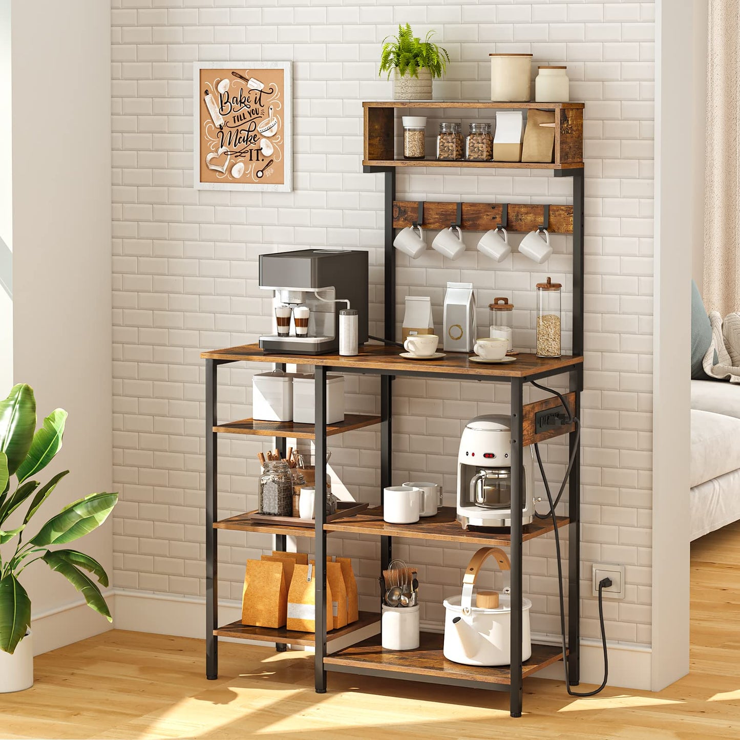 Rustic Brown, Black Kitchen Rack