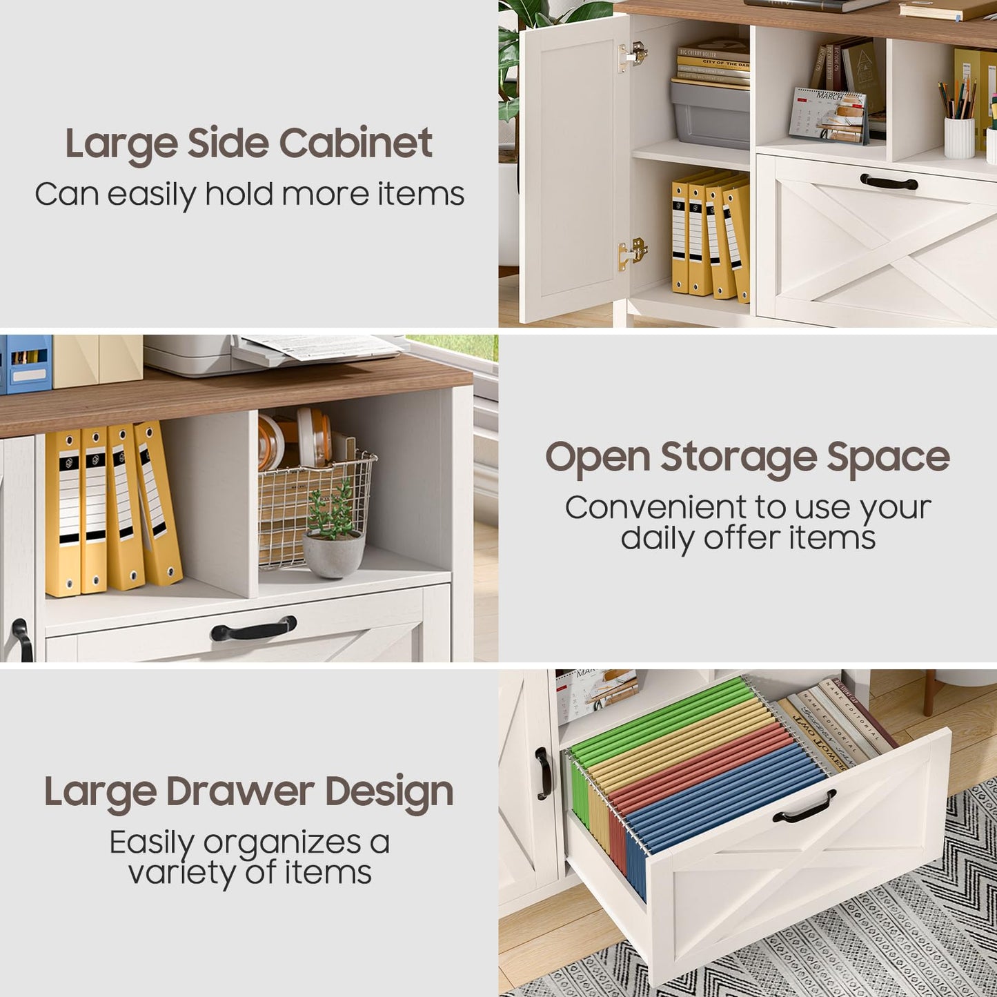 Lateral File Cabinet with Large Drawer and Door Farmhouse File Cabinet for Letter/Legal/A4 Size Hanging Files, Large Wood File Storage Cabinets Printer Stand for Home Office Cabinet, White