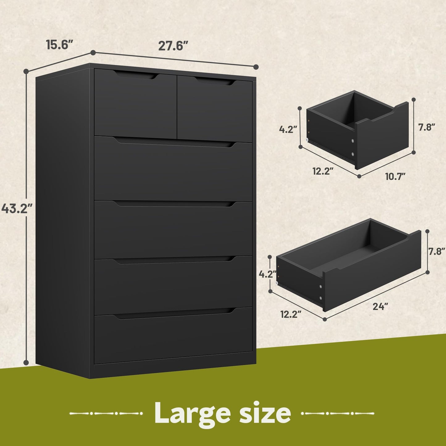 Tall Black Chest of Drawers for Bedroom