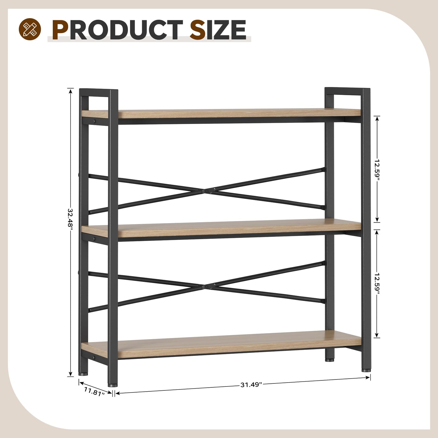 Light Coffee 3 Tier Bookshelf
