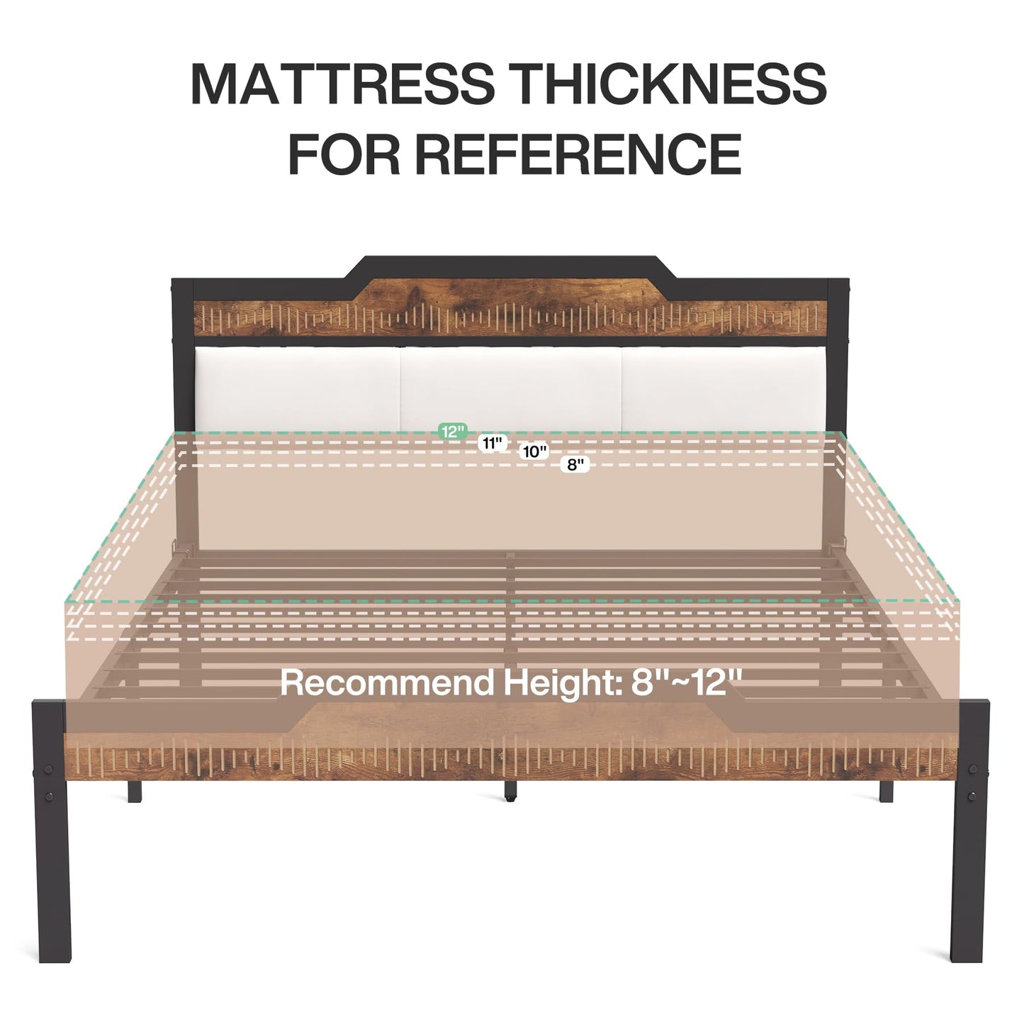 Bed Frame with Upholstered Headboard and Wooden Footboard