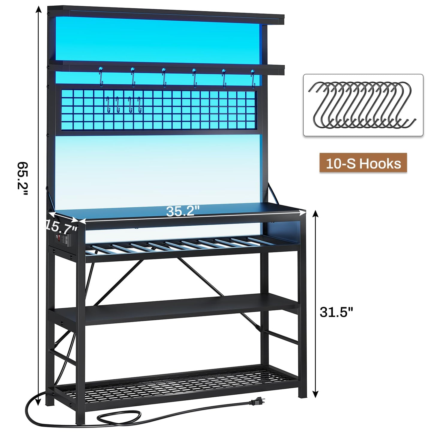 Black With Power Outlet and Led Light Kitchens Rack