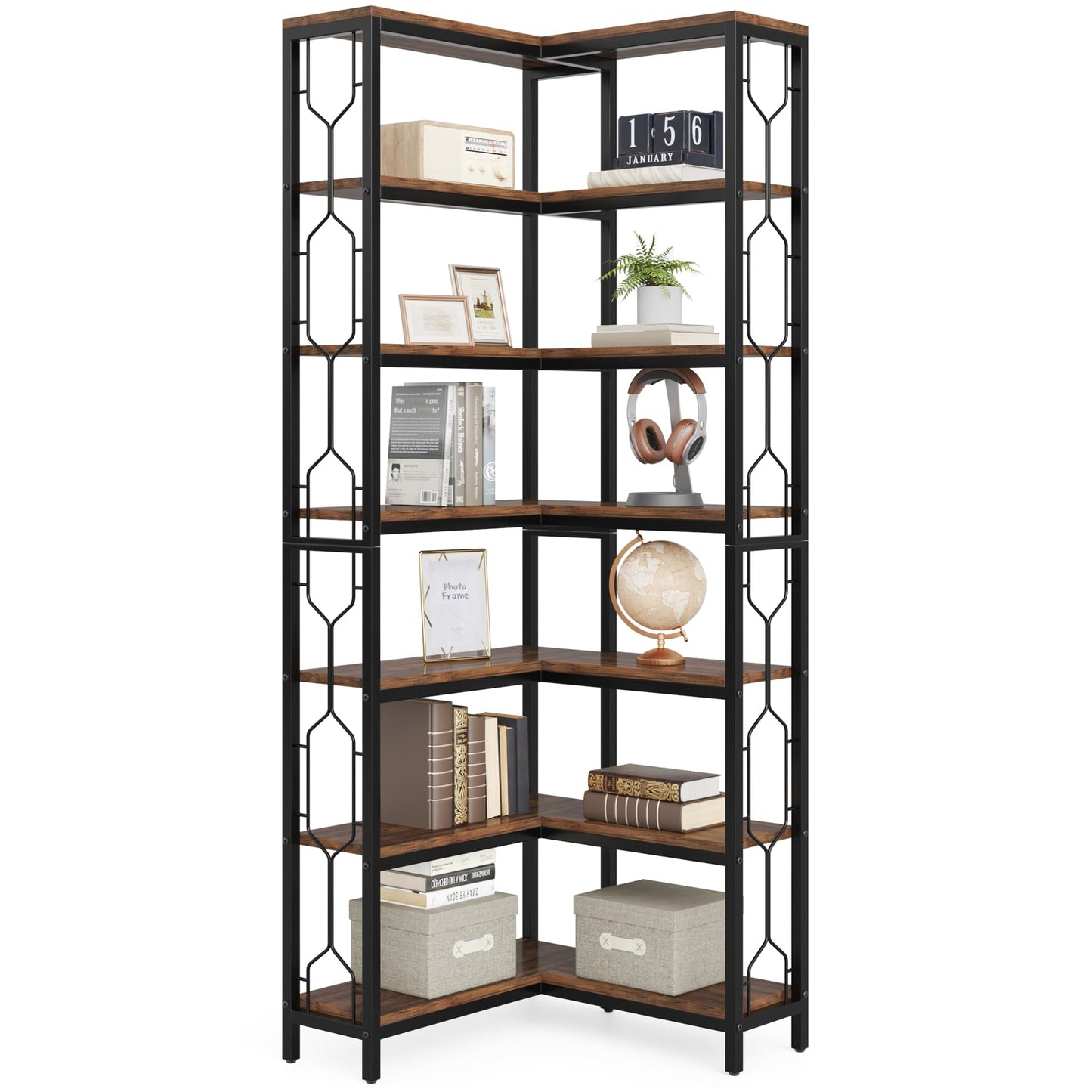 Rustic Brown Corner Bookshelf