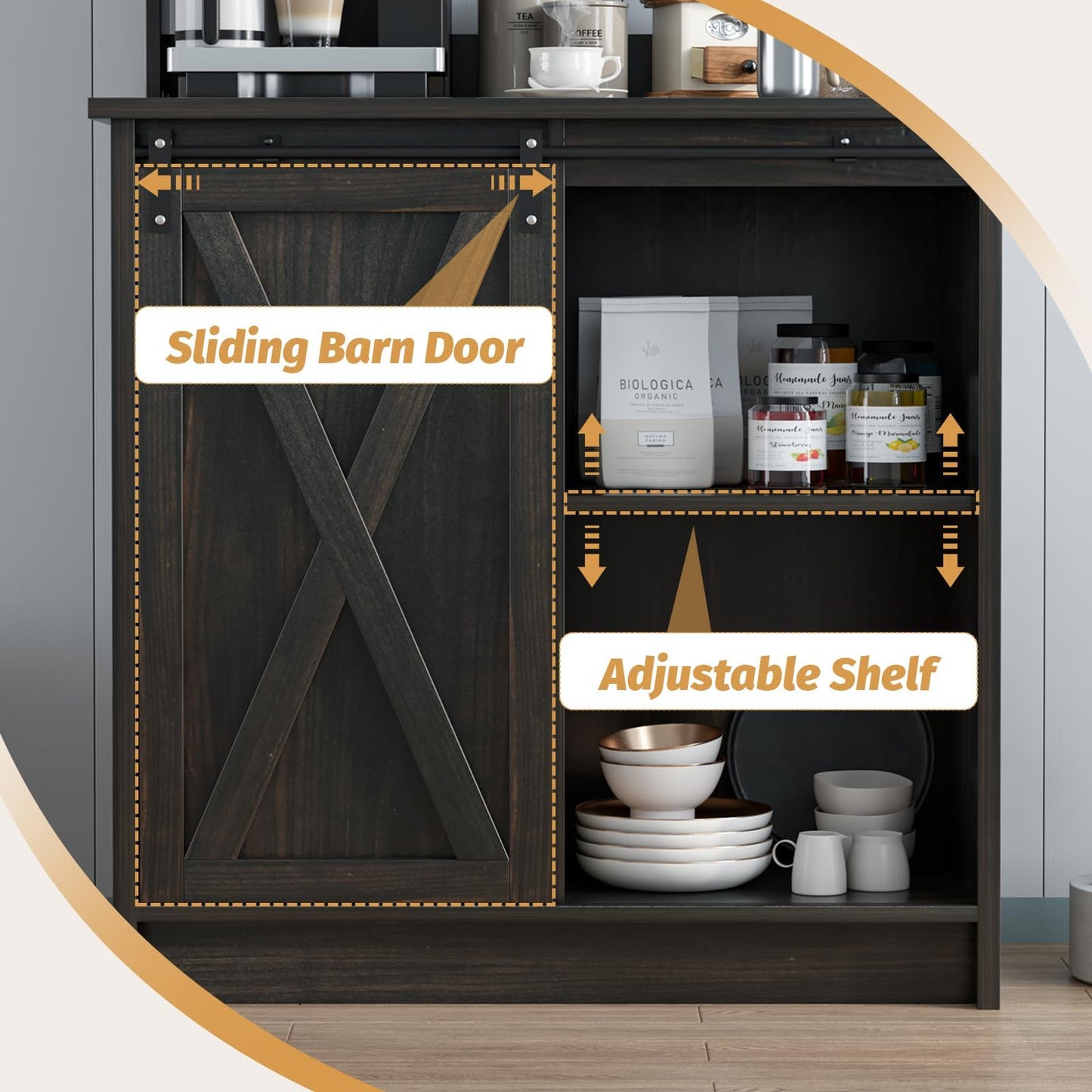 50 Inch Coffee Bar Hutch with Sliding Barn Door
