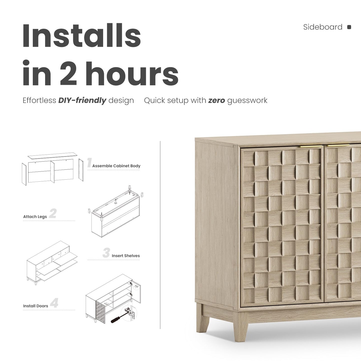 Oak White Sideboard Cabinet with Storage