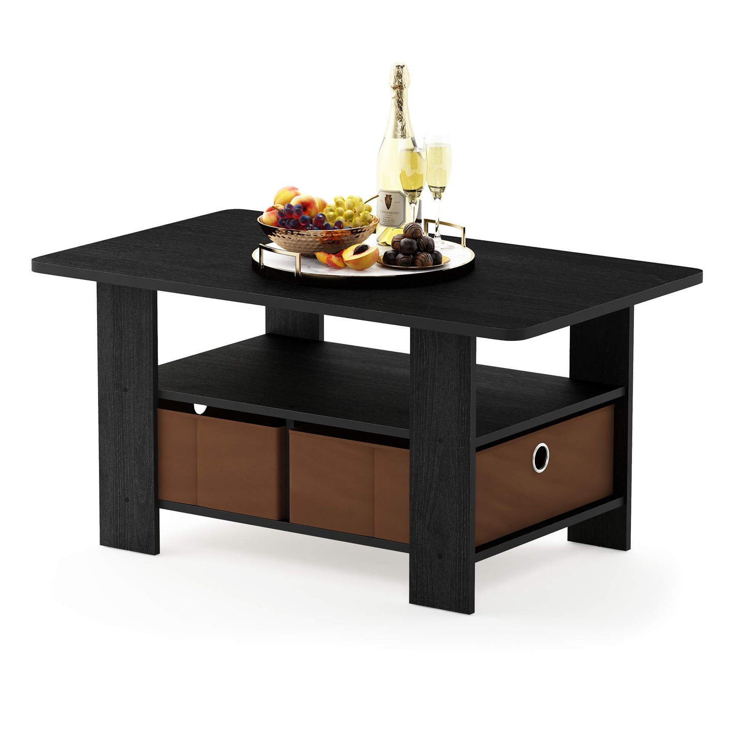 Coffee Table with Bin Drawer Medium Black And Brown