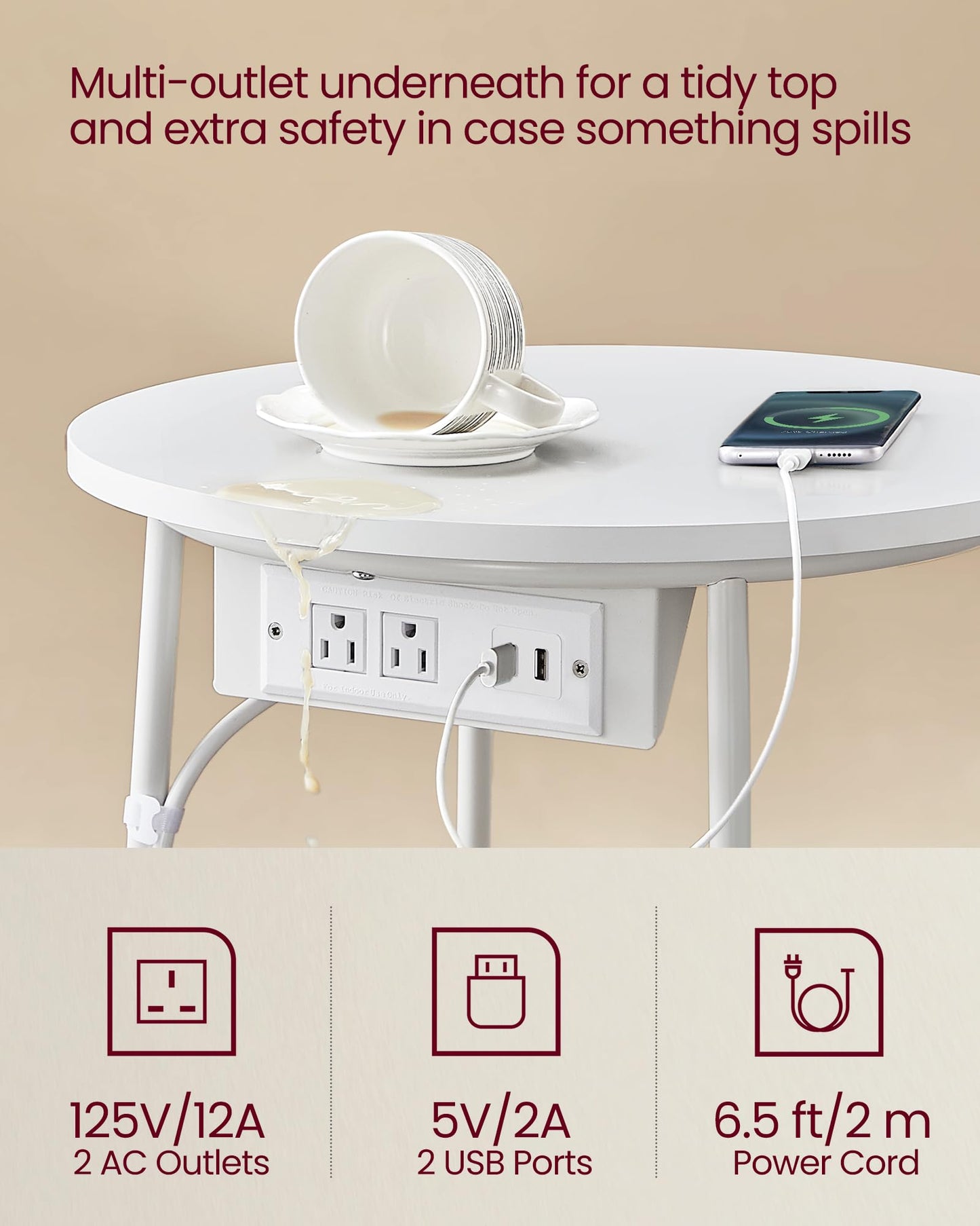 Side Table with Charging Station