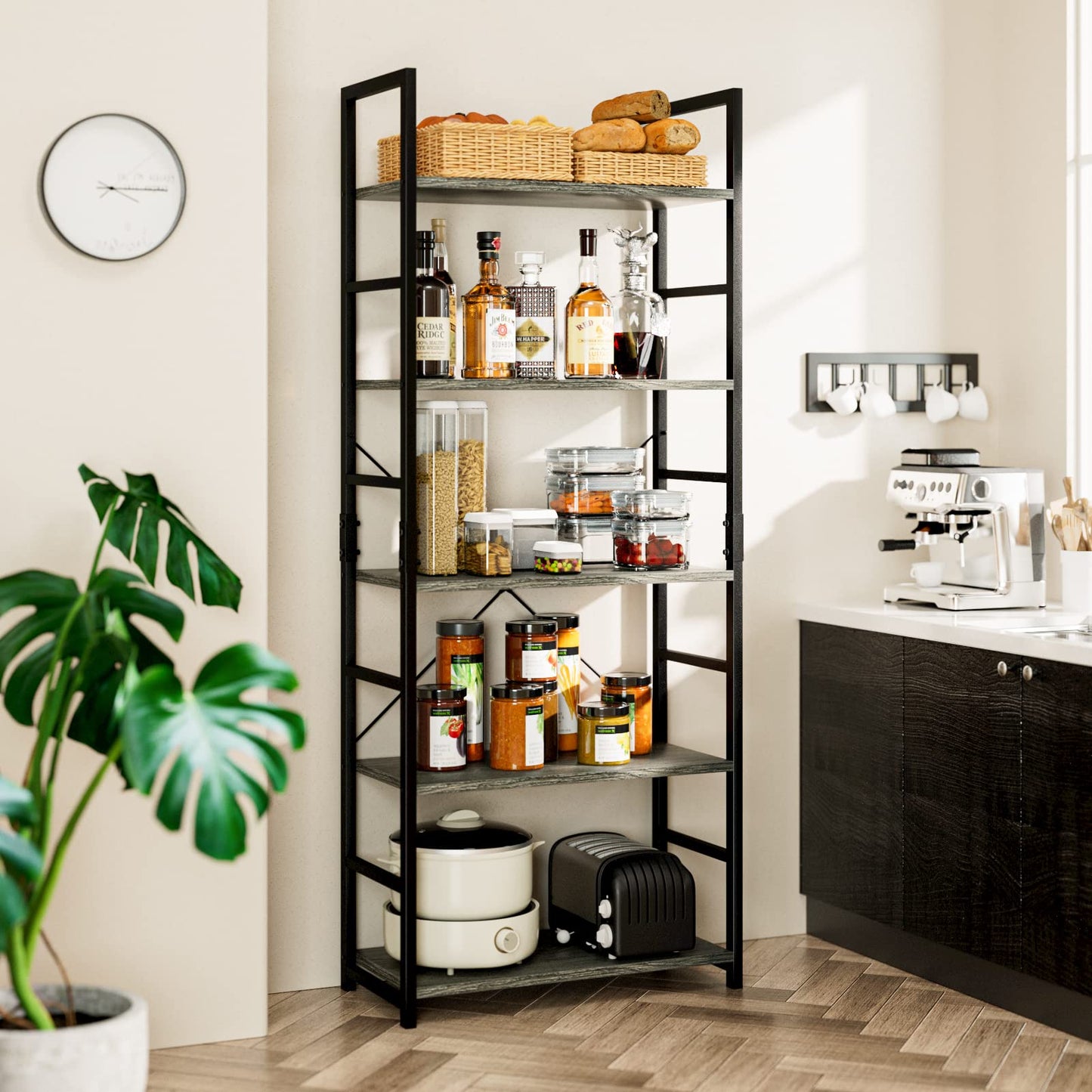 Dark Grey 5 Tier Bookshelf