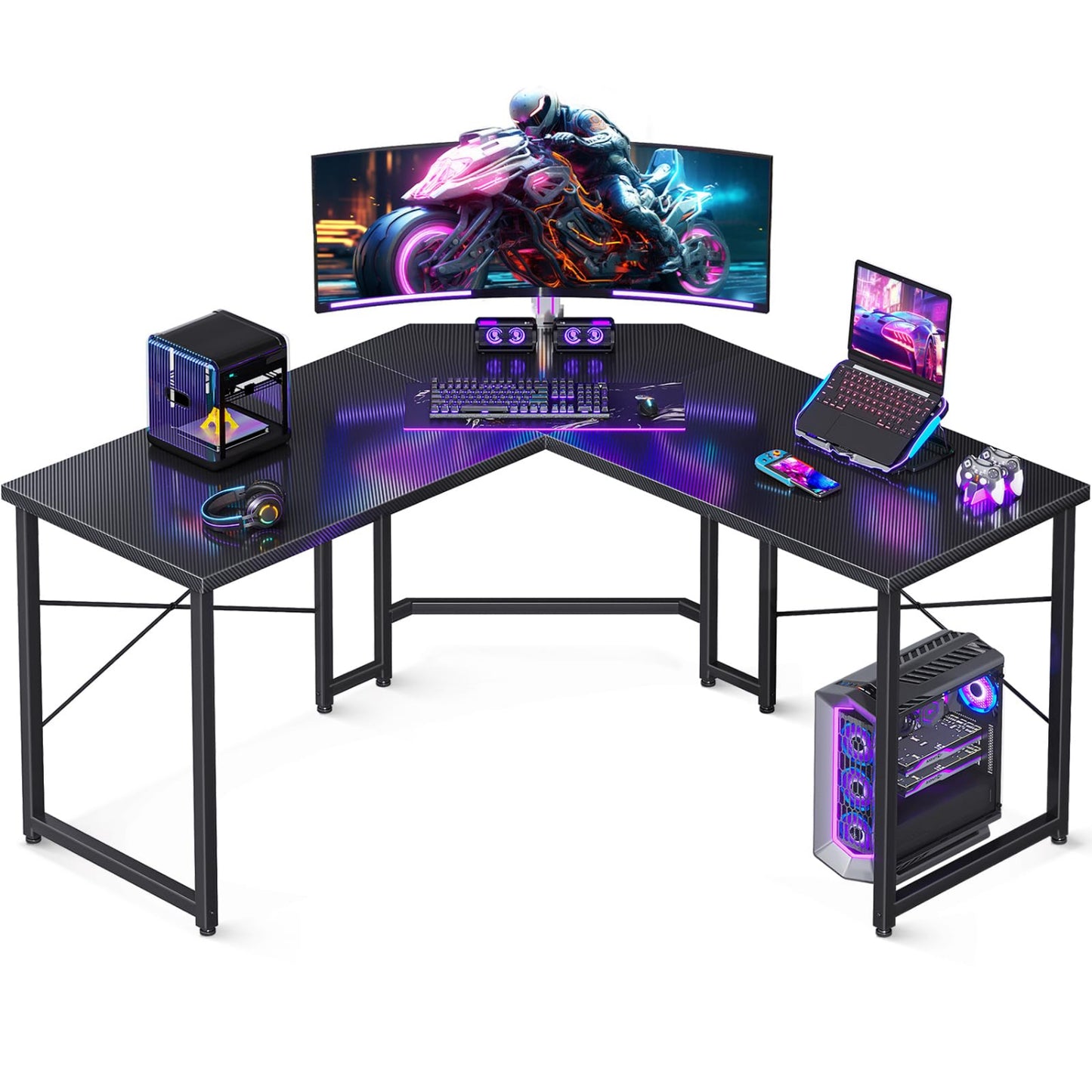 Carbon Fiber Surface, Black L Shaped Gaming Desk