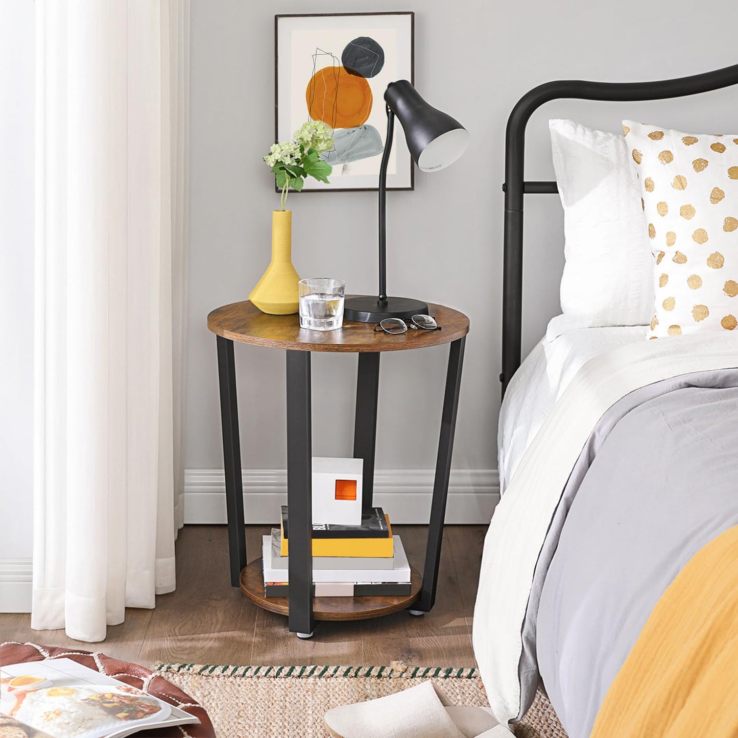 Round End Side Table with Storage Shelf