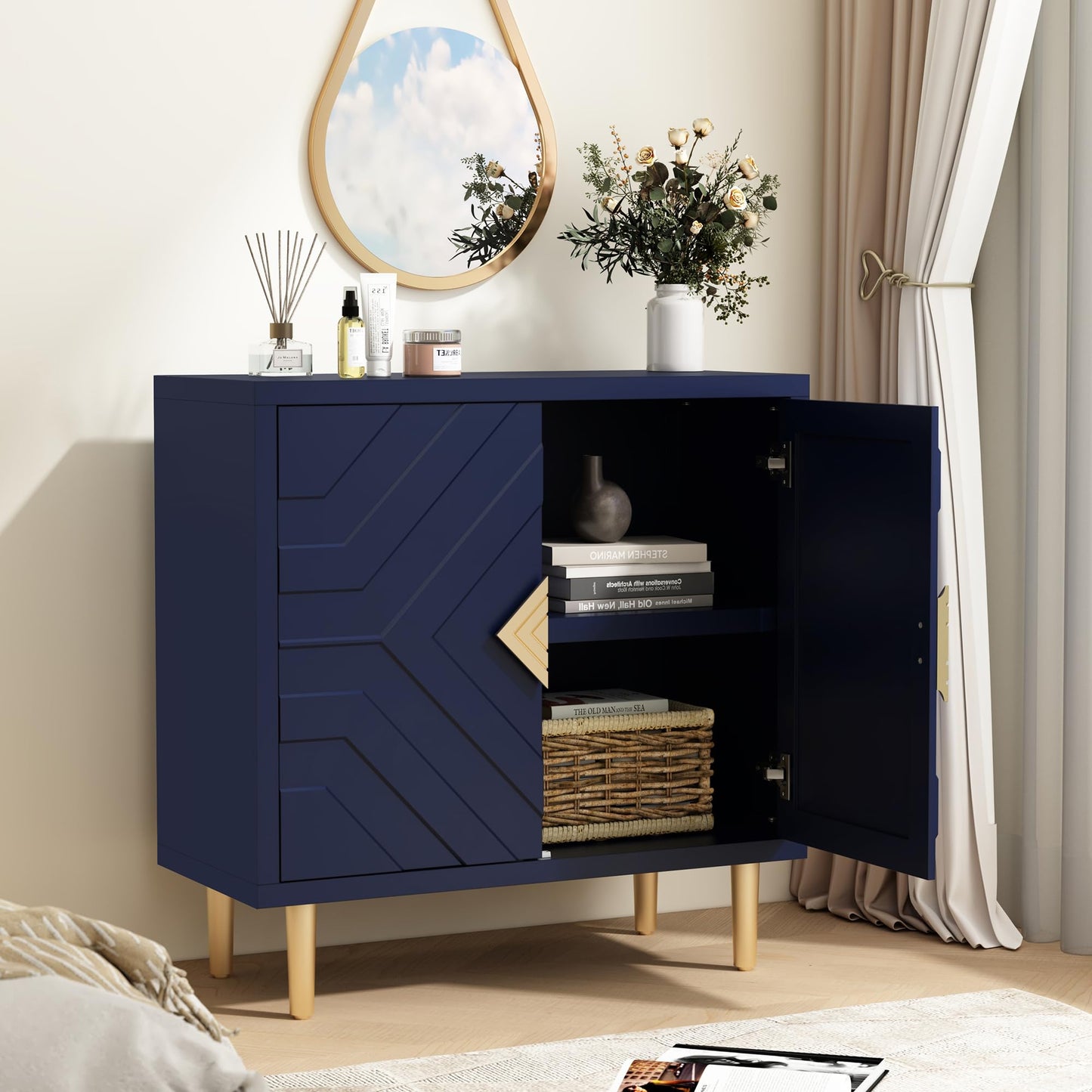 Sideboard Buffet with Decorative Embossed Pattern Doors