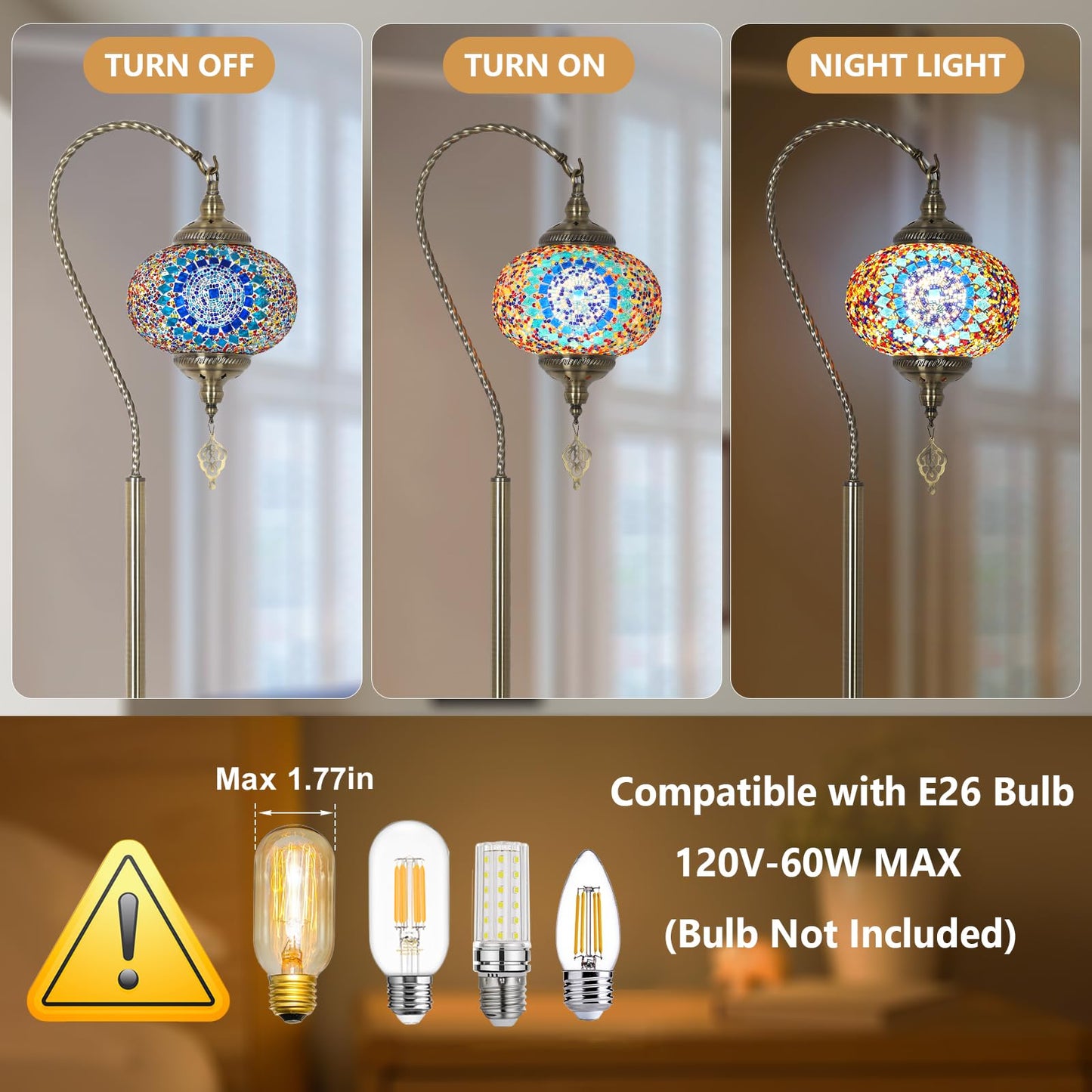 Modern Moroccan Lamps for Living Room with Handmade Mosaic Glass Shade