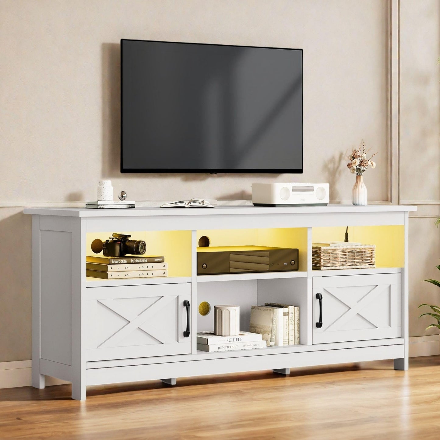 White - 65 Inch Farmhouse TV Stand