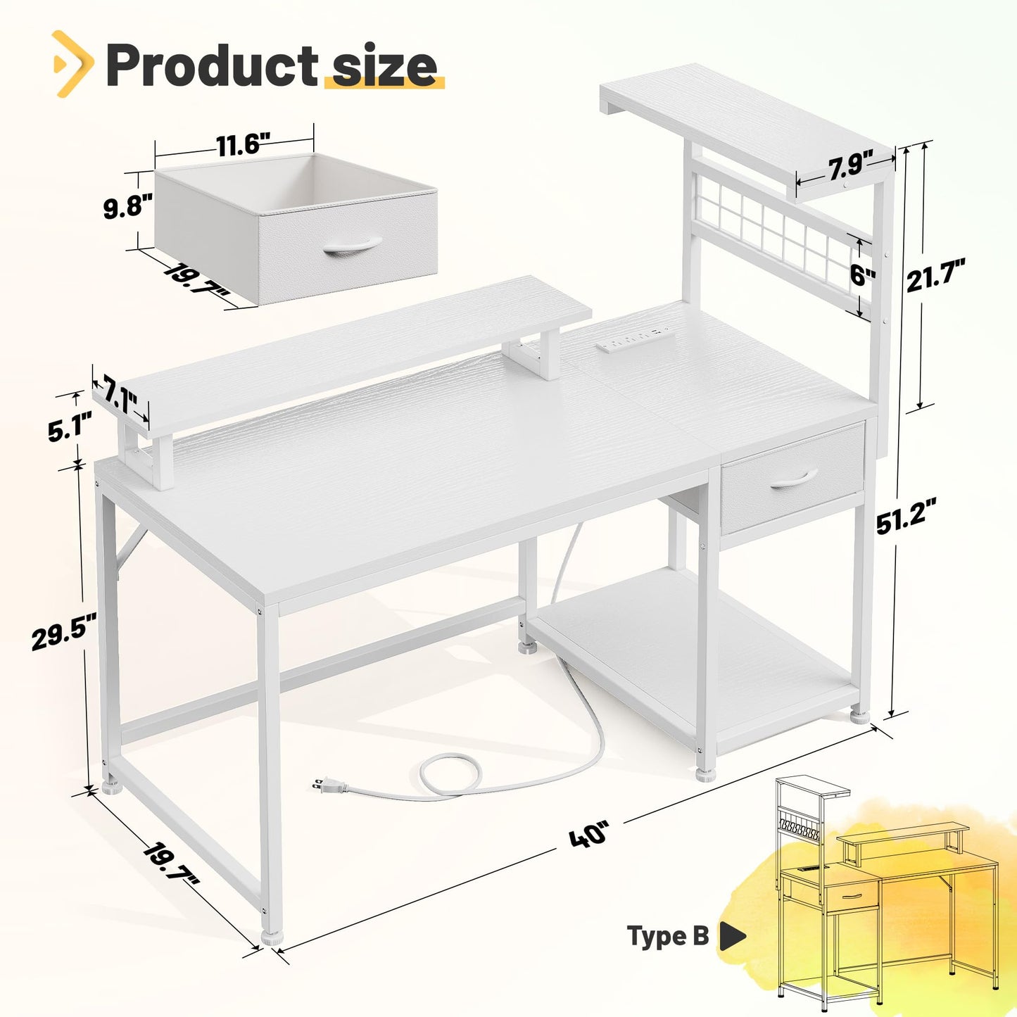 White Computer Desk with Drawers and Shelves