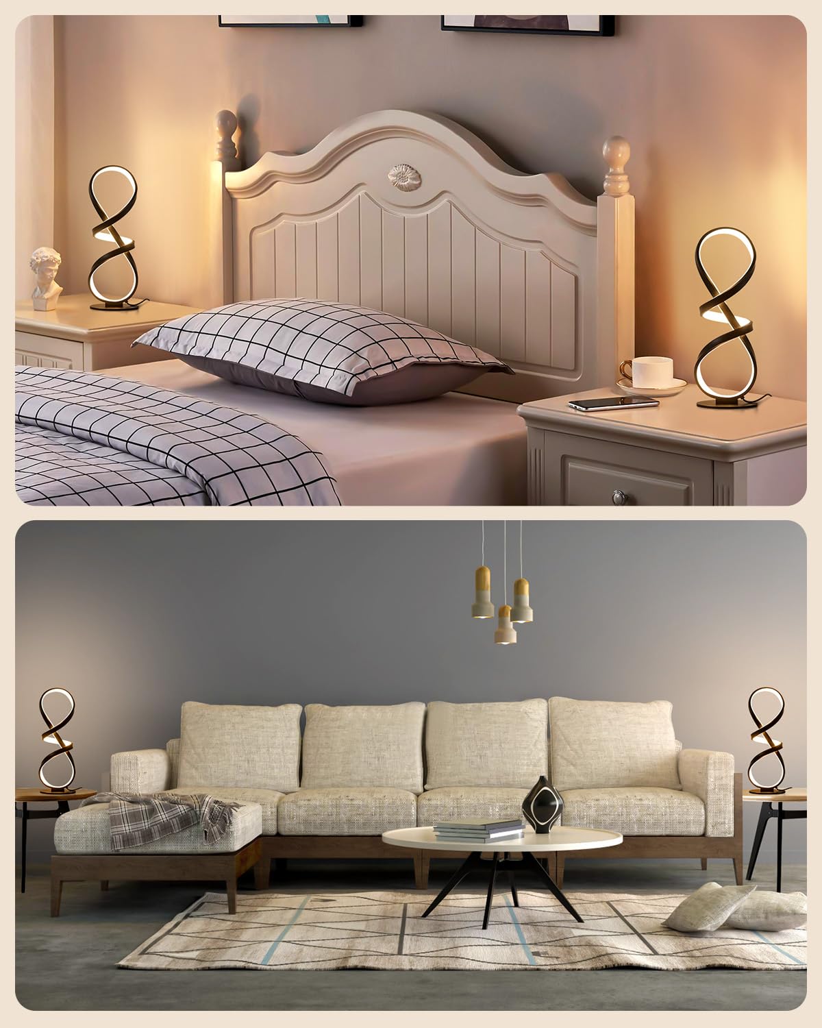 Set of 2 LED Touch Dimmable Spiral Desk Lamp