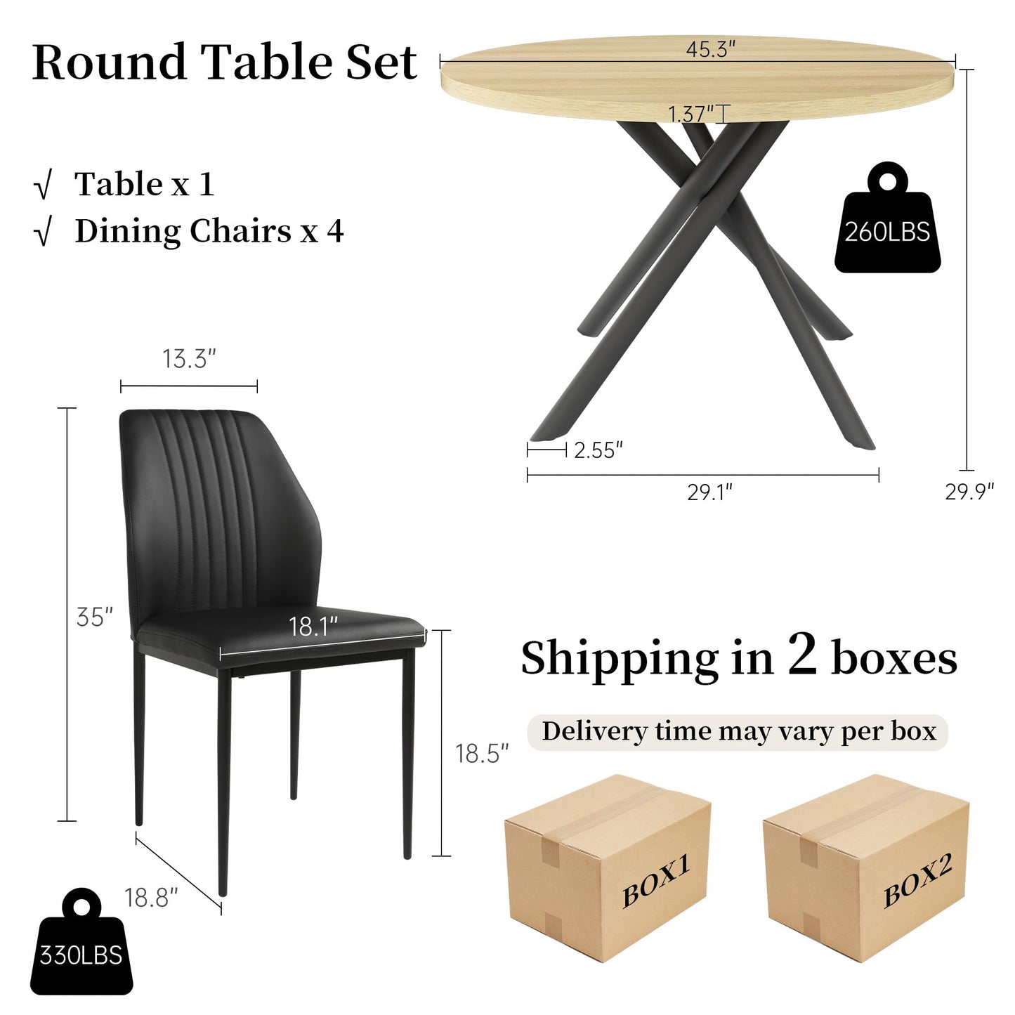 Cream Table+4 Black Chairs Dining Table