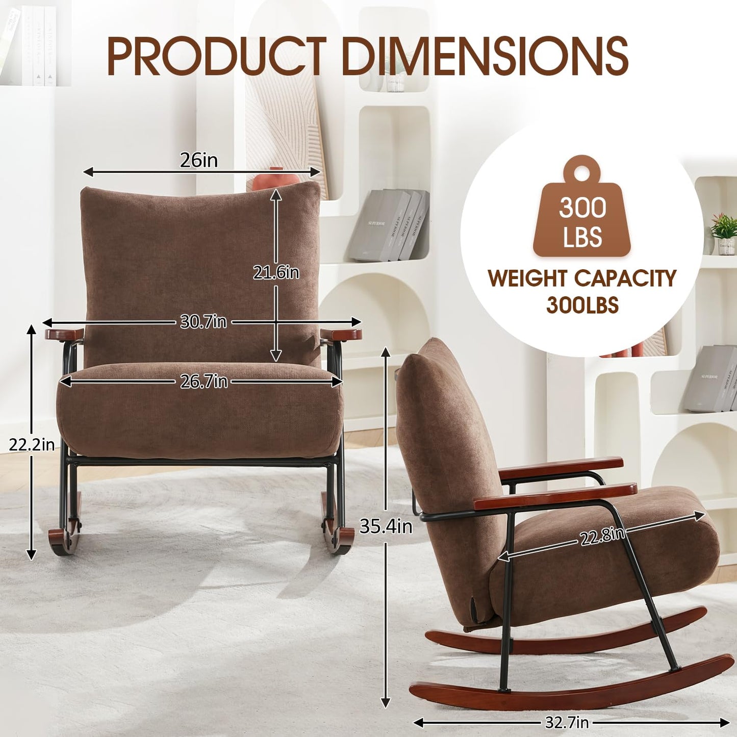 Modern Rocking Chair, Upholstered Armchair