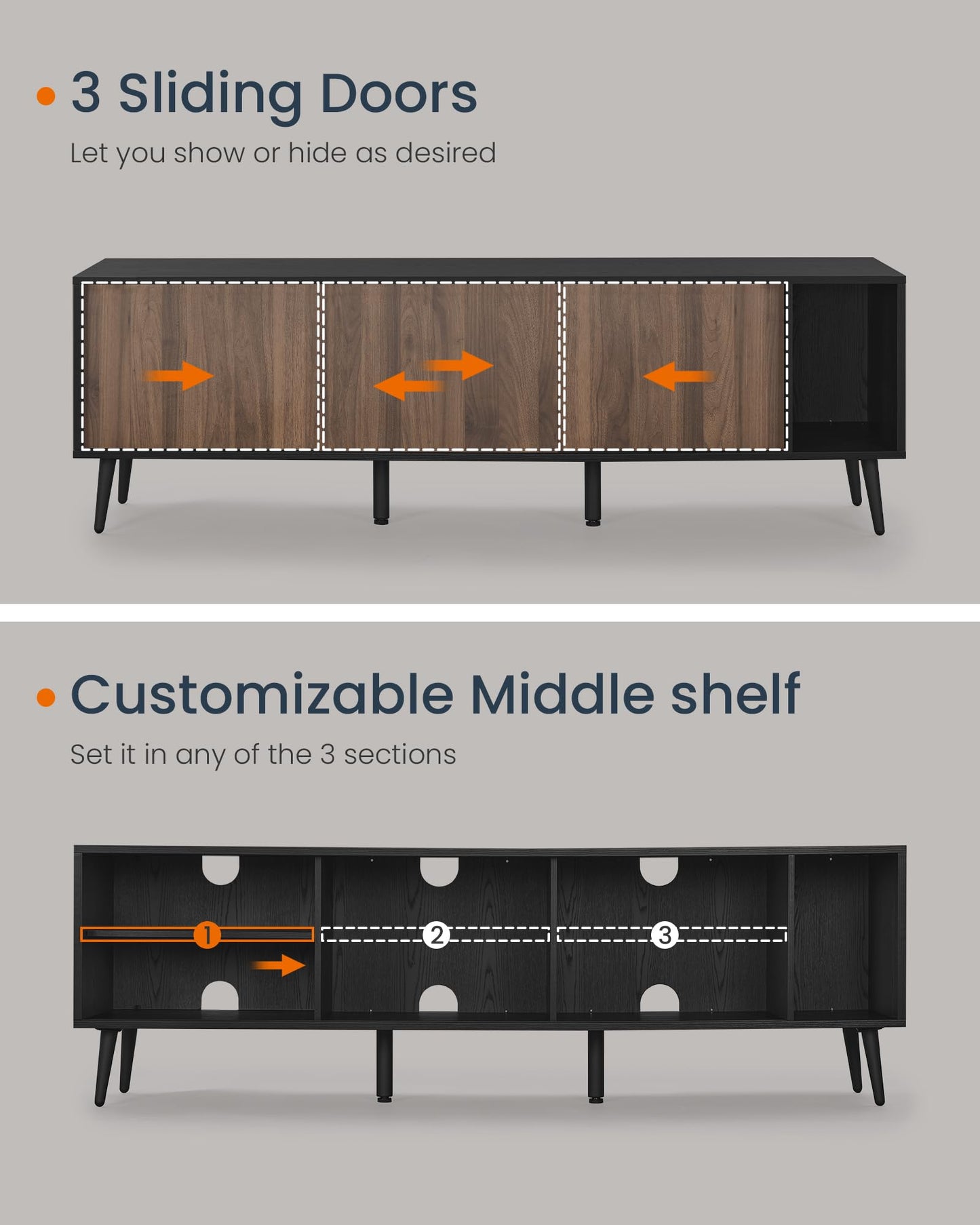 Natural Walnut + Ebony Black - 72 Inches TV Stand