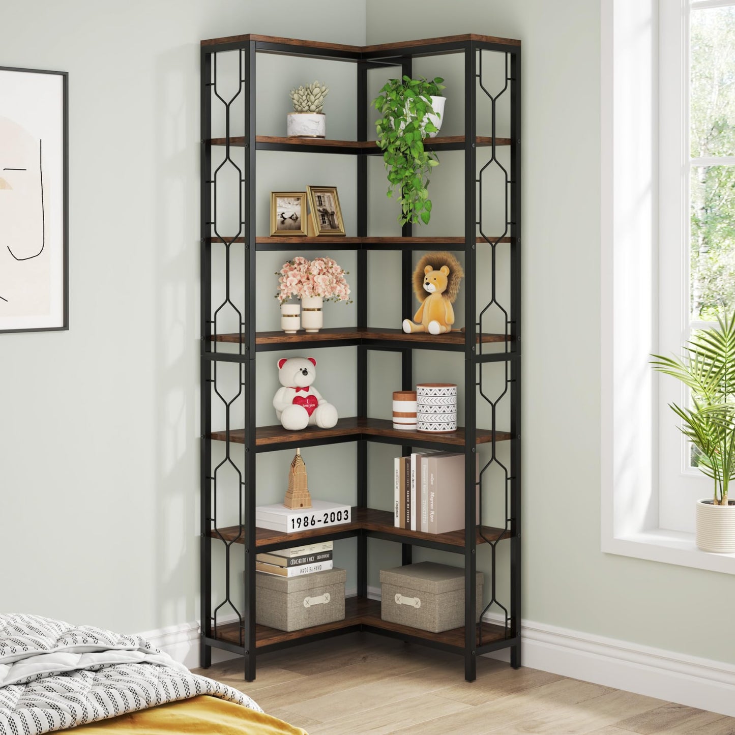 Rustic Brown Corner Bookshelf