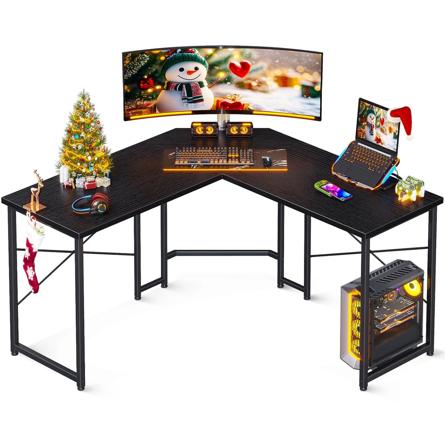 Rustic Brown L Shaped Gaming Desk