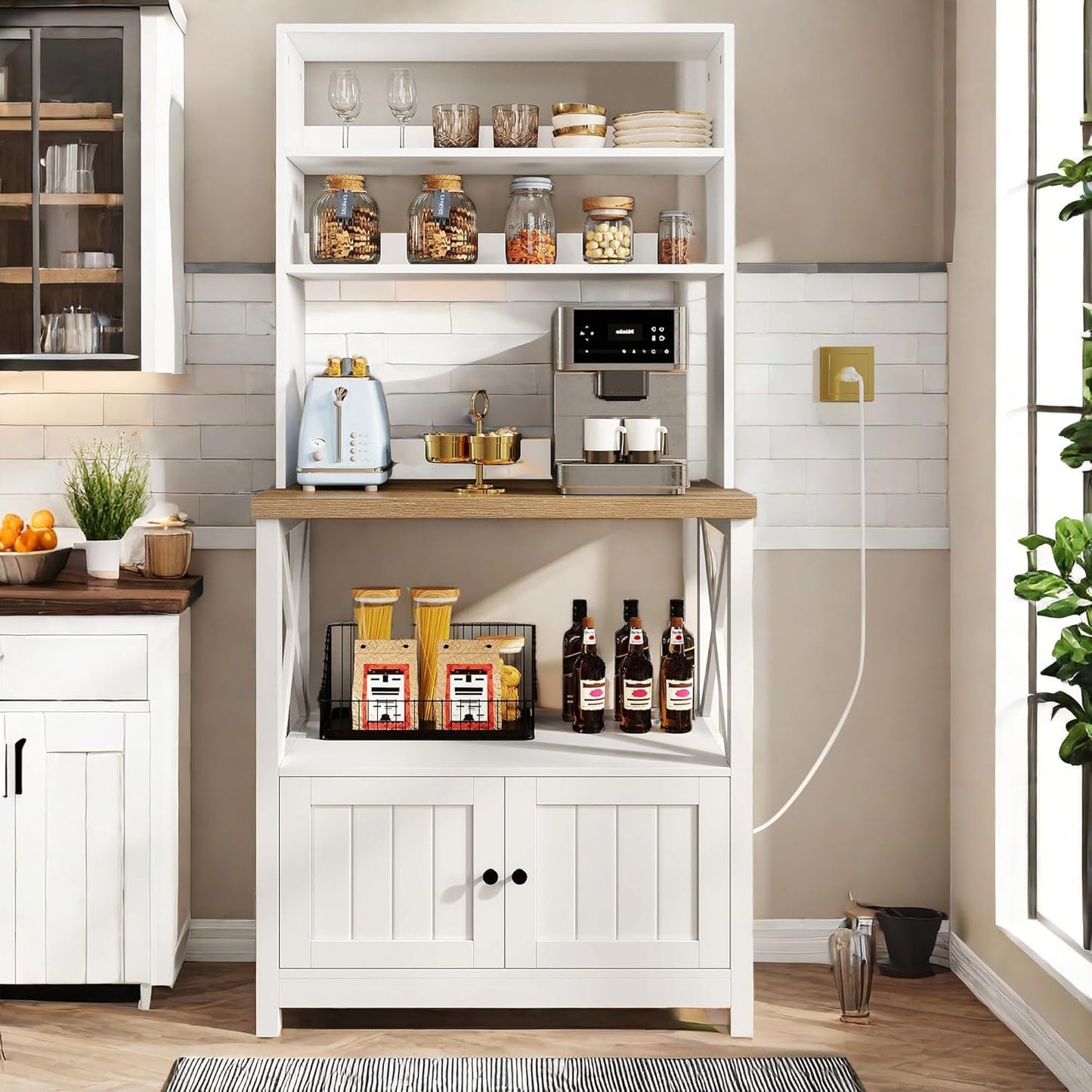 Farmhouse Microwave Kitchen Rack