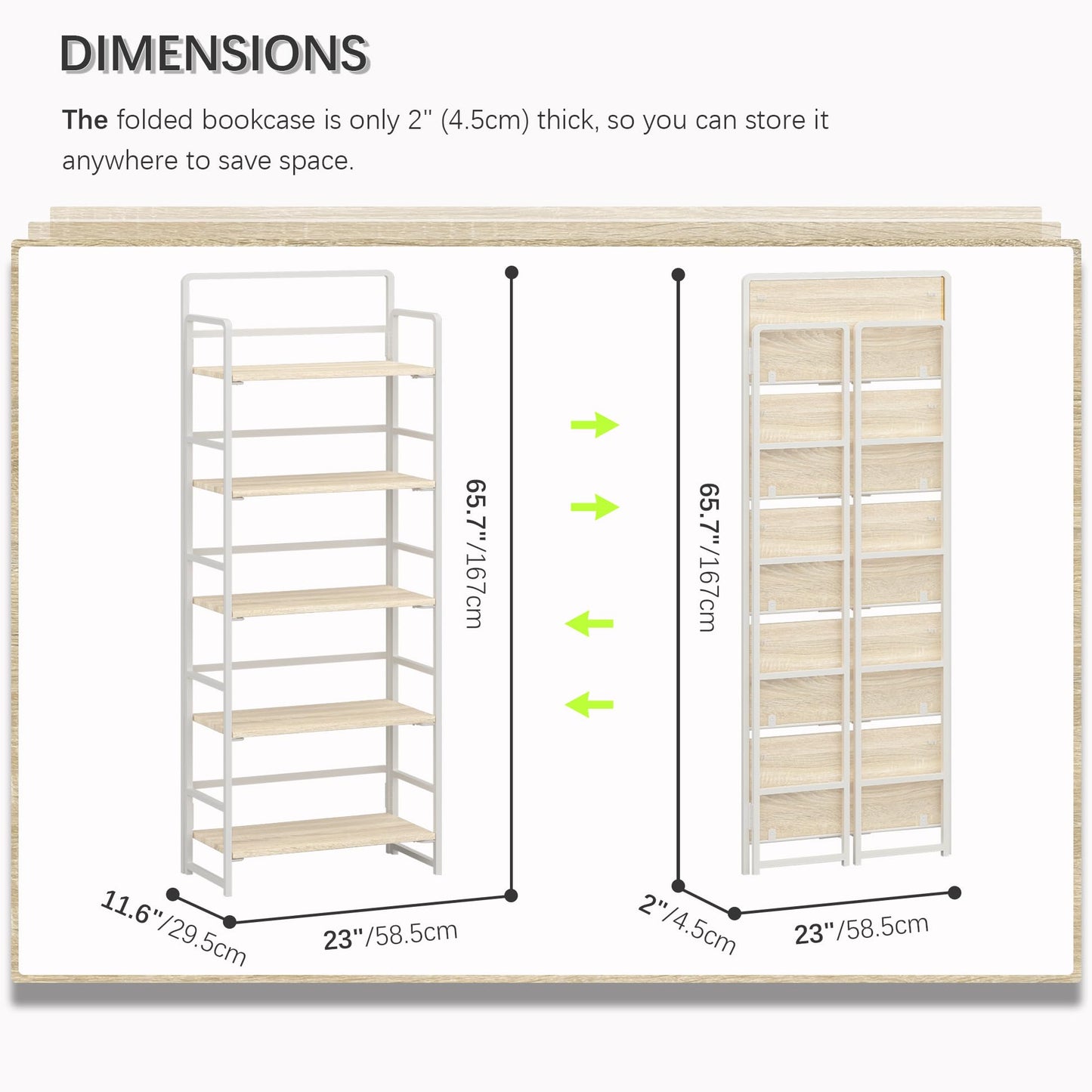 Natural and White 5 Tiers Folding Bookshelf