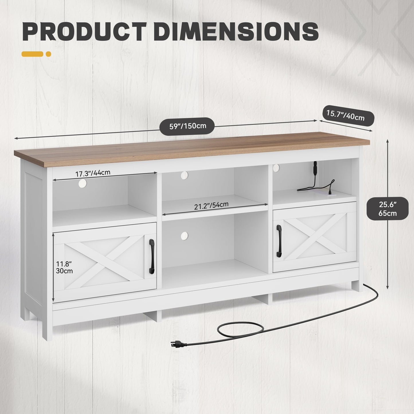 White & Walnut 65 Inch's TV Stand