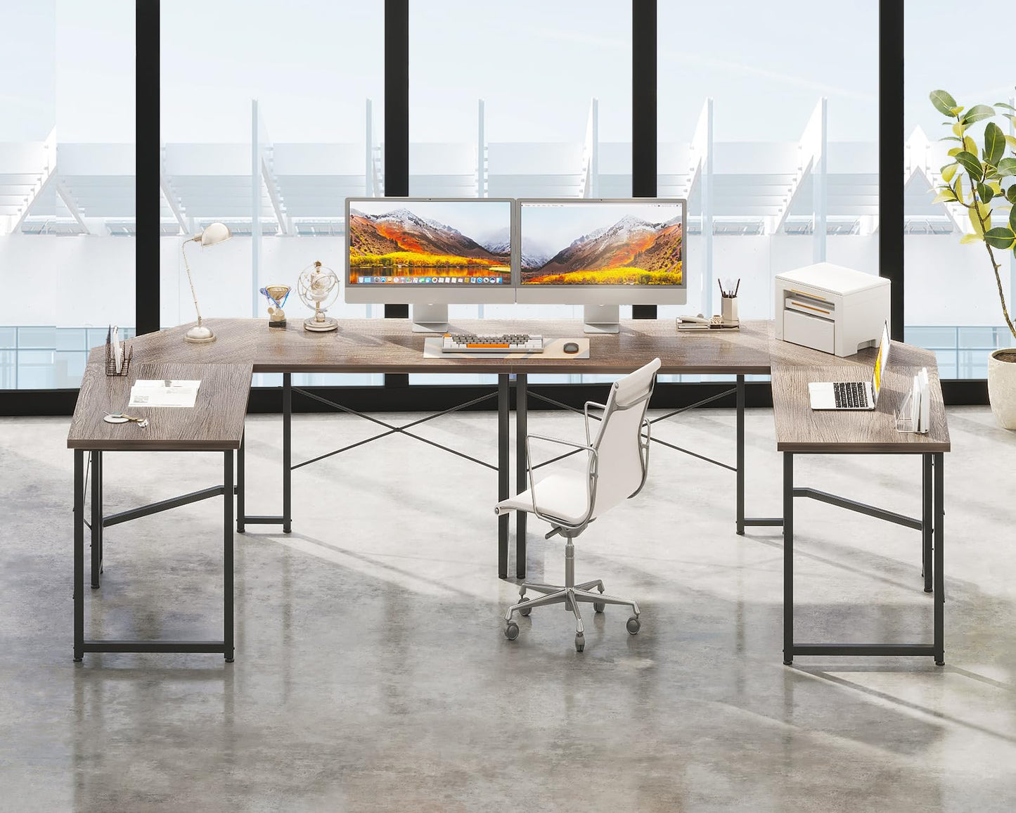 Grey L Shaped Gaming Desk