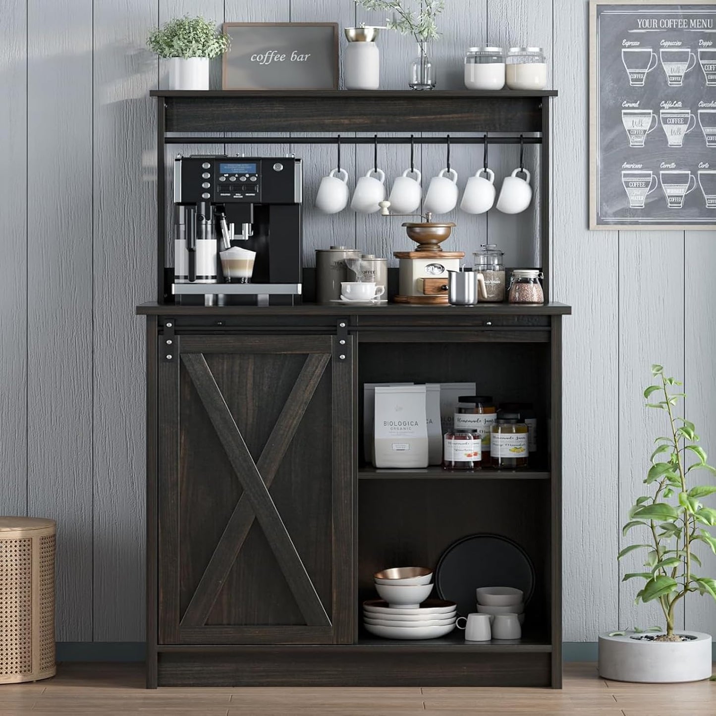 50 Inch Coffee Bar Hutch with Sliding Barn Door