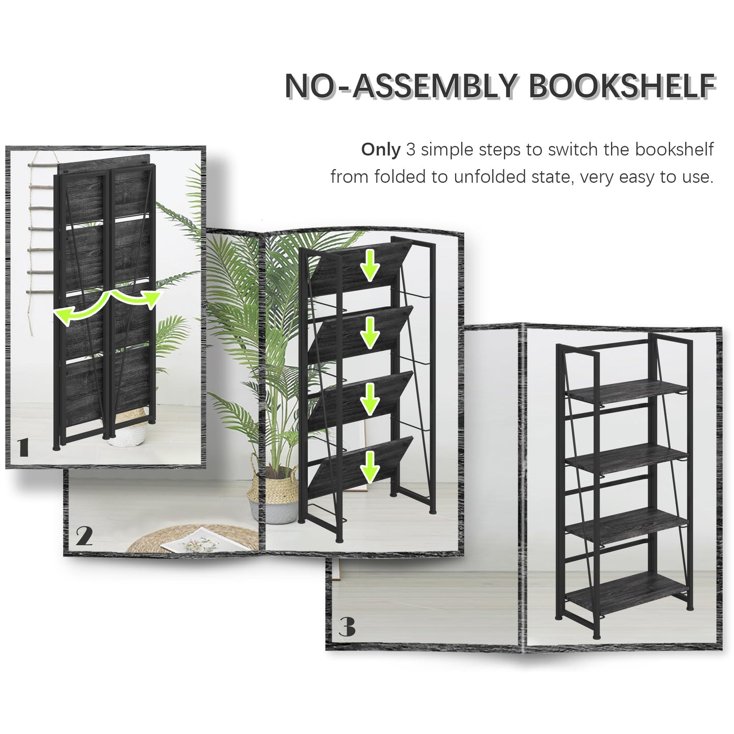 Gray and Black Folding Bookshelf Storage
