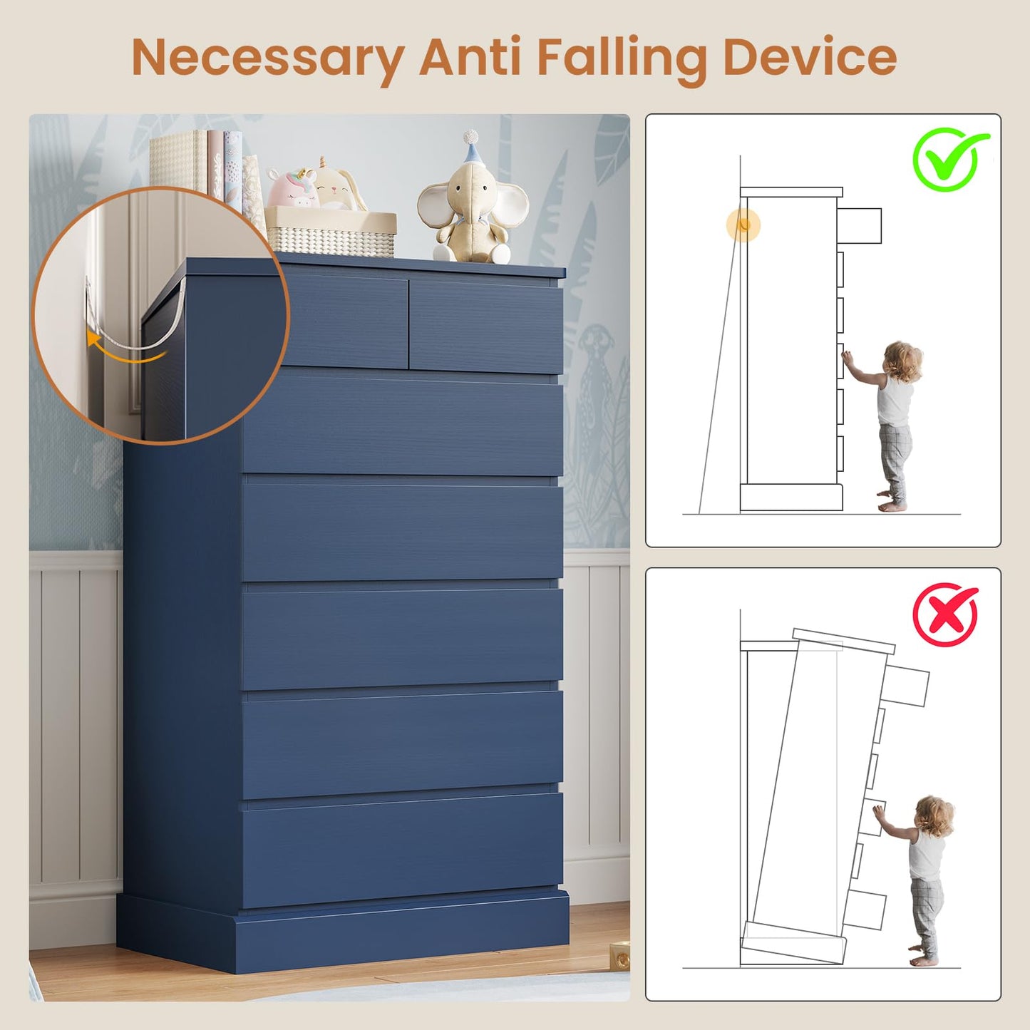 Tall Dresser for Bedroom with 7 Drawers