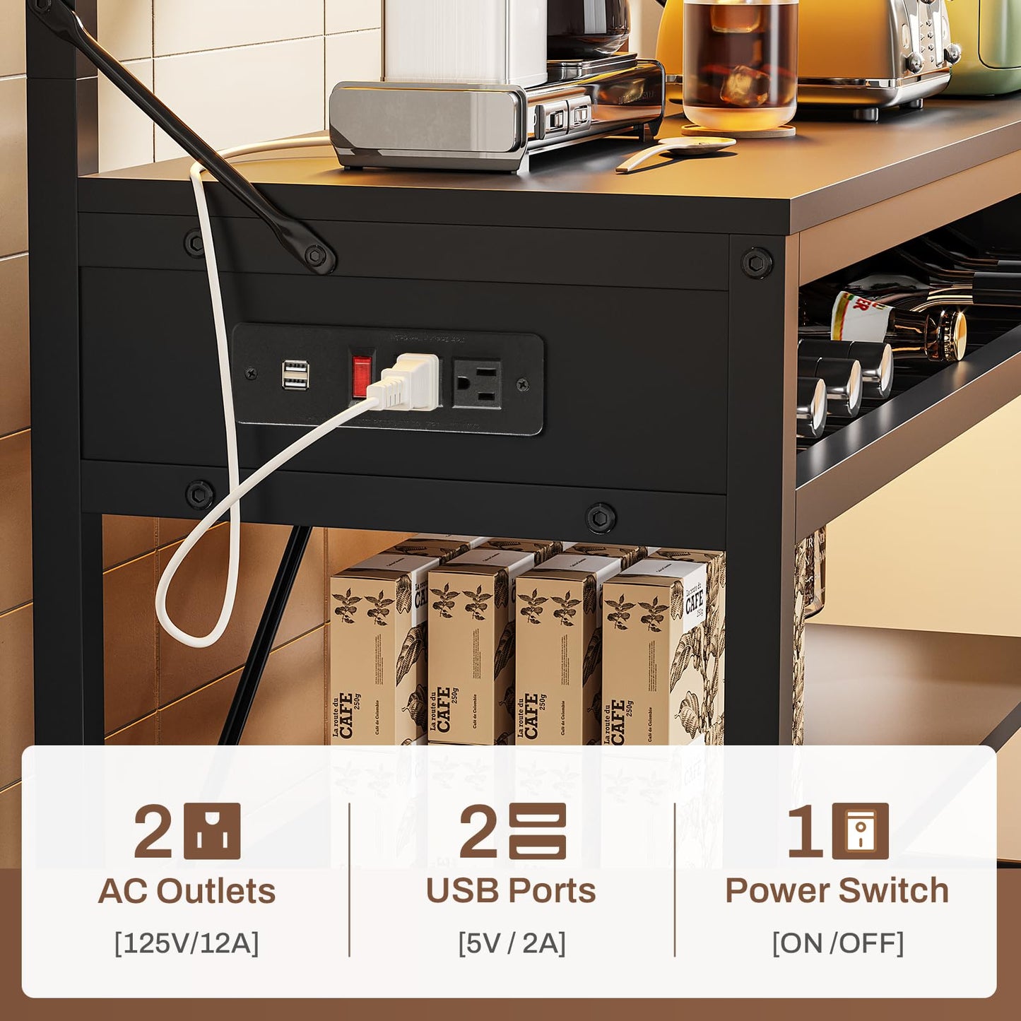 Black With Power Outlet and Led Light Kitchens Rack