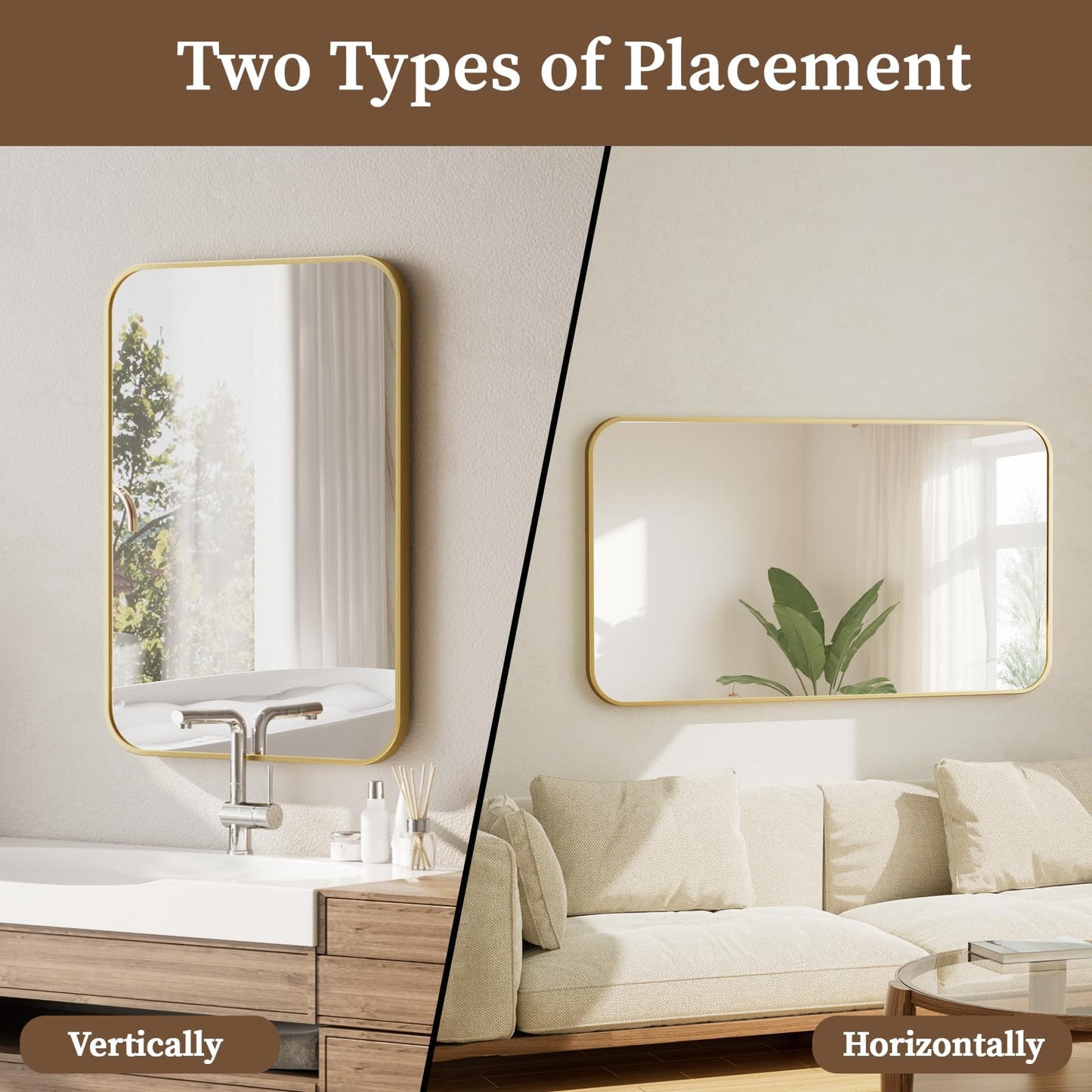 Aluminum Alloy Frame Wall Mounted Mirror with Rounded Corners