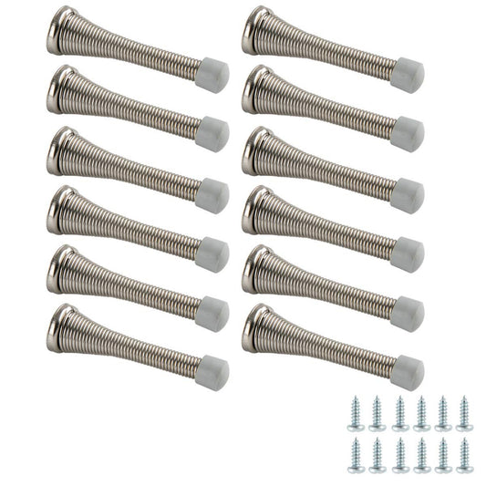 Amazon Basics Spring Door Stopper, Brushed Nickel, with Rubber Bumper Tips, 12-Pack