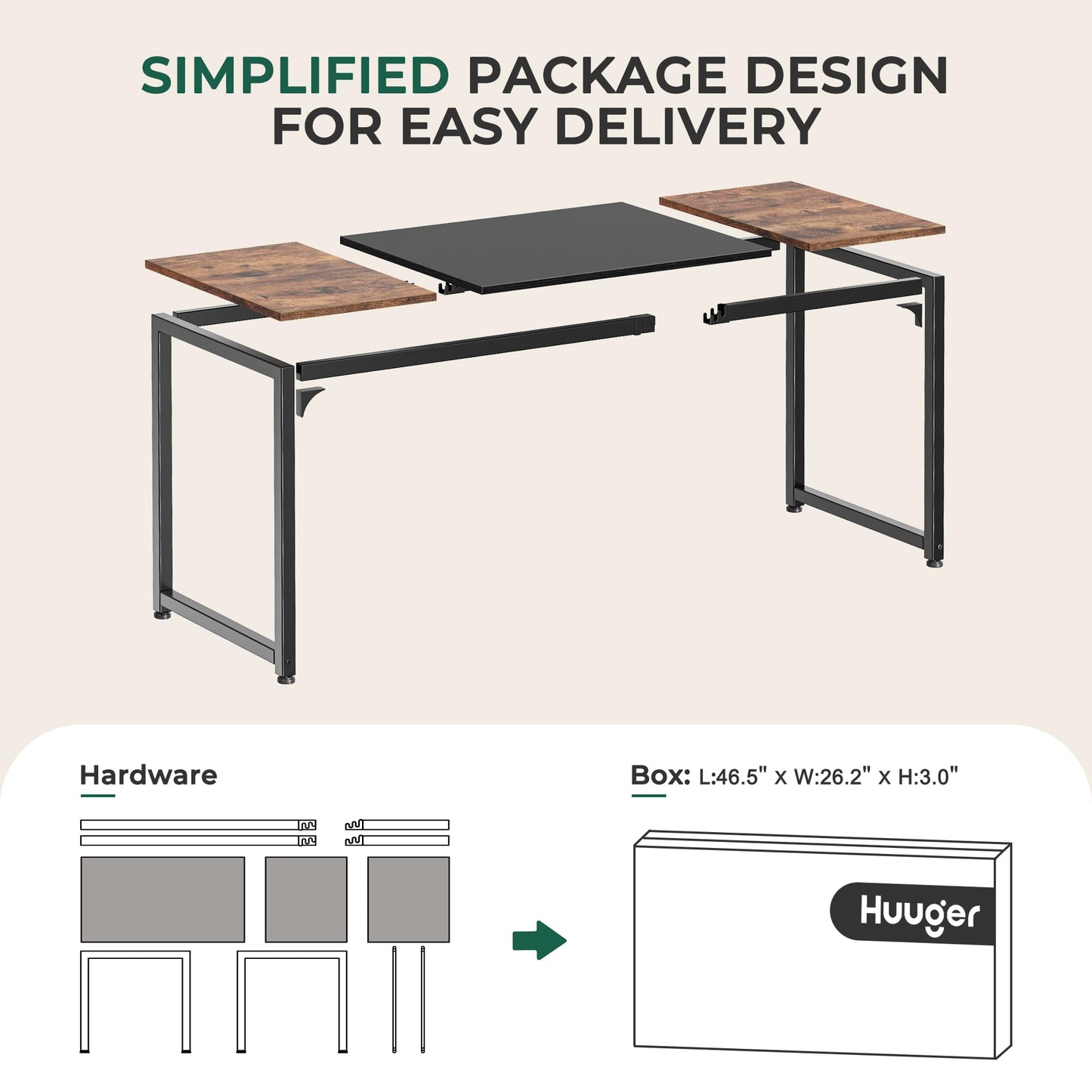Rustic Brown+black - 63 inch Huuger Computer Desk