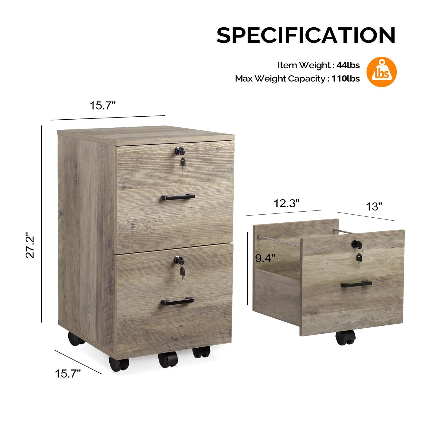 2 Drawer File Cabinet with Lock
