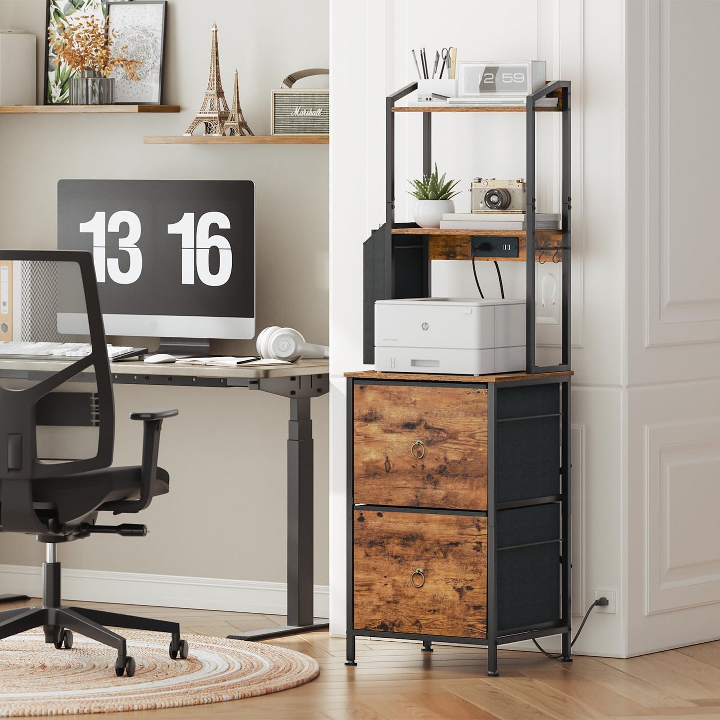 2-Drawer File Cabinet, Filing Cabinet with Charging Station