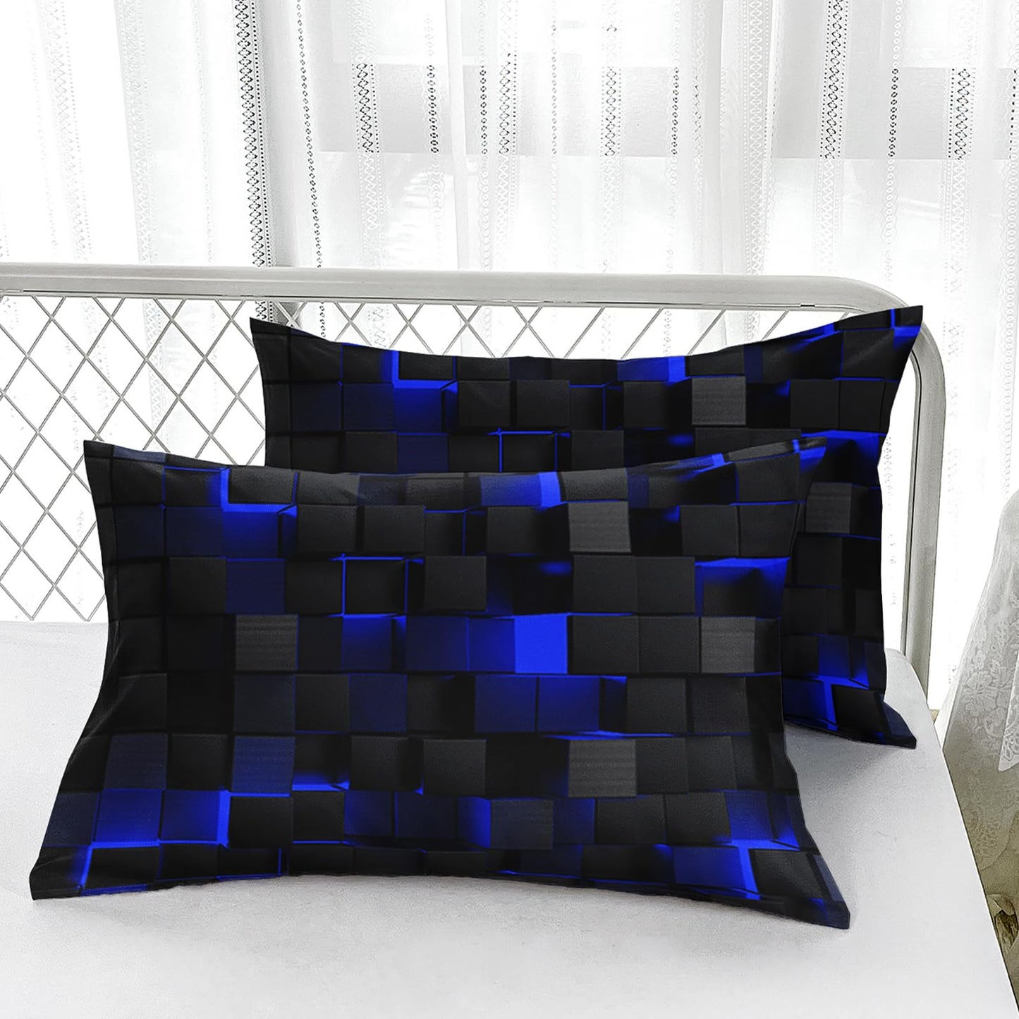 Blue Black Comforter Set,Light Honeycomb 3 Piece