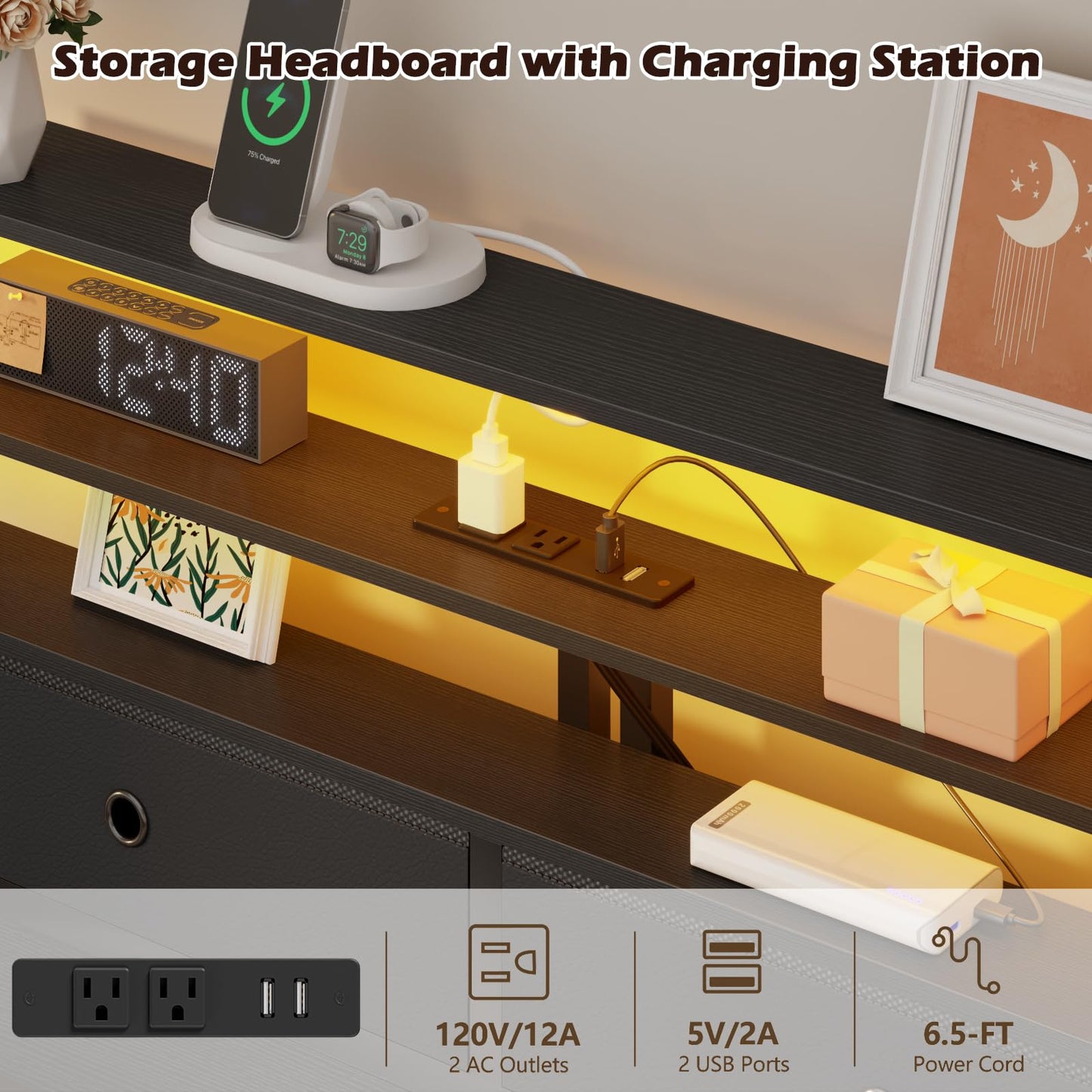 Bed Frames with Charging Station and LED Lights