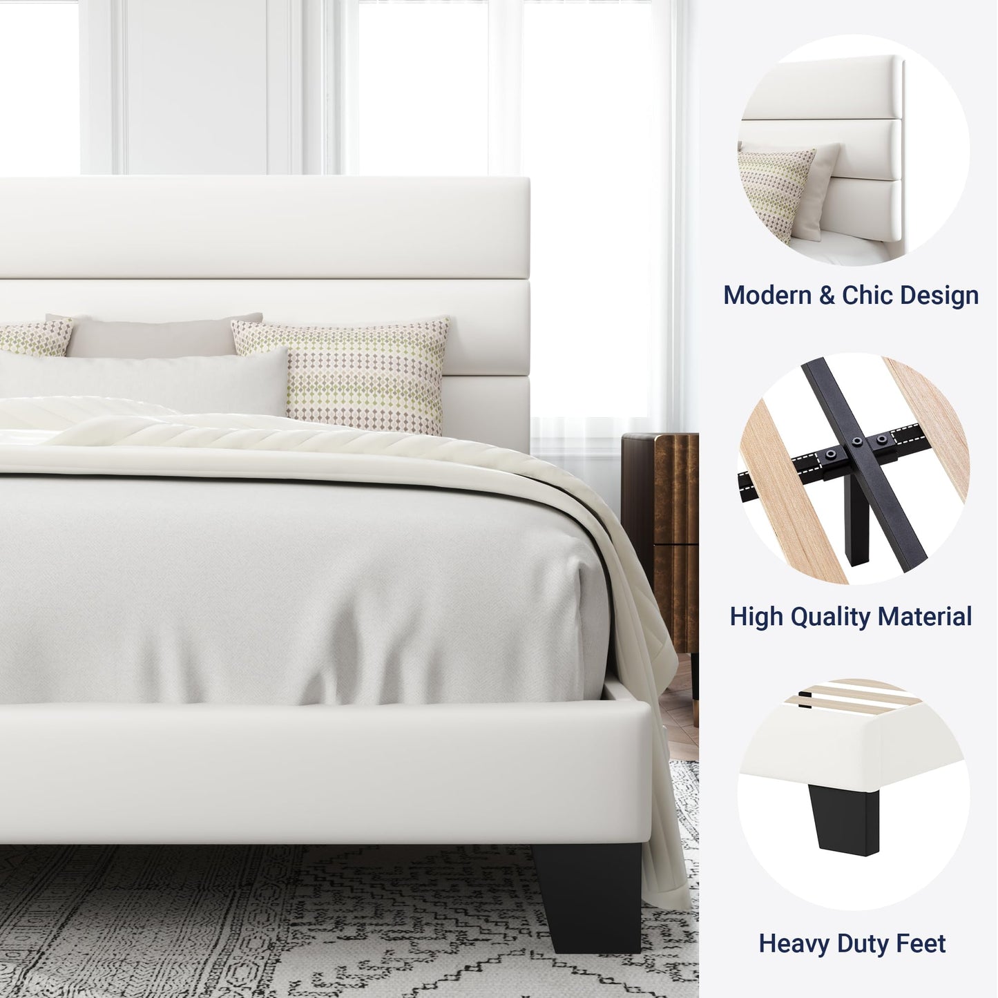 King Size Platform Bed Frame with Velvet Upholstered Headboard
