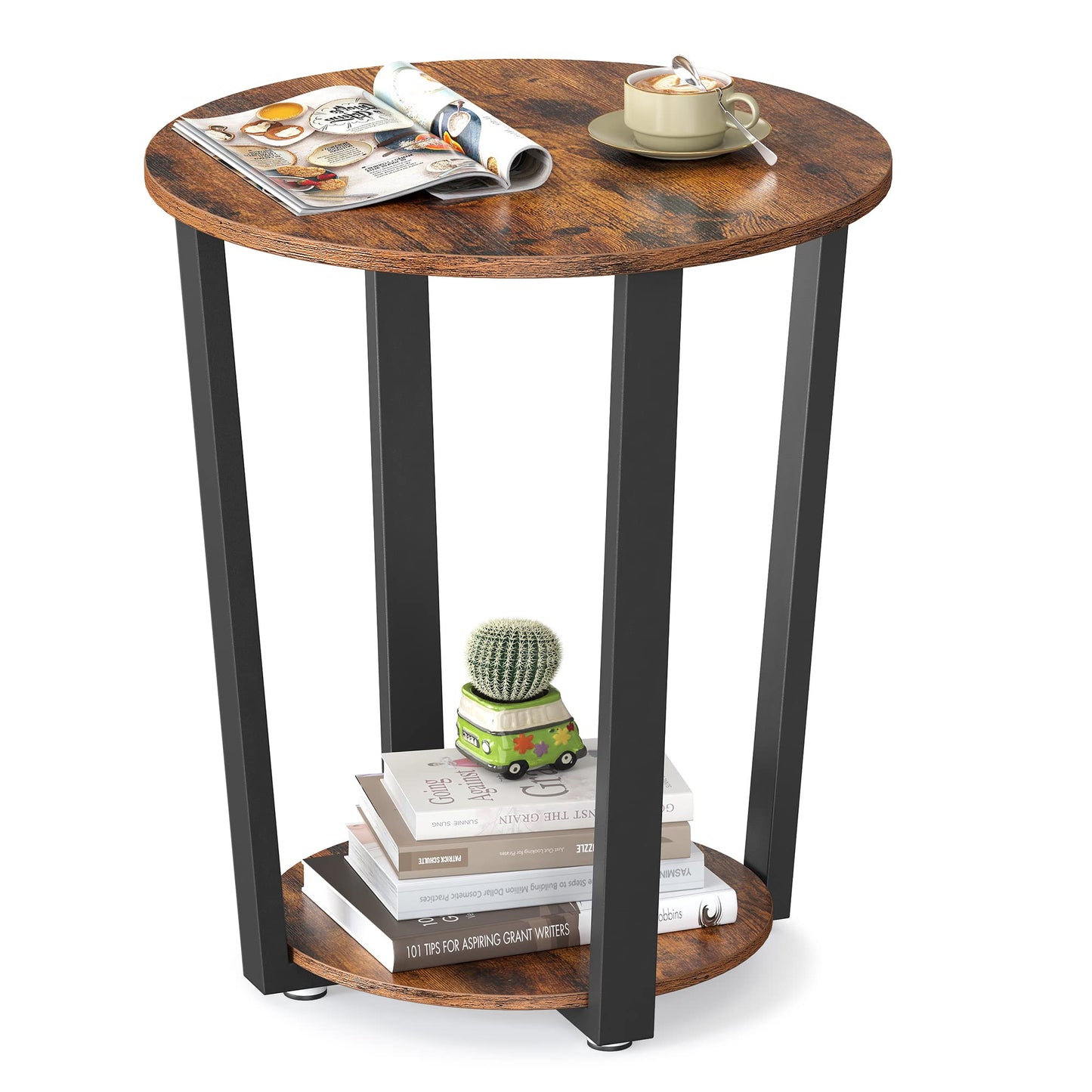 Round End Side Table with Storage Shelf
