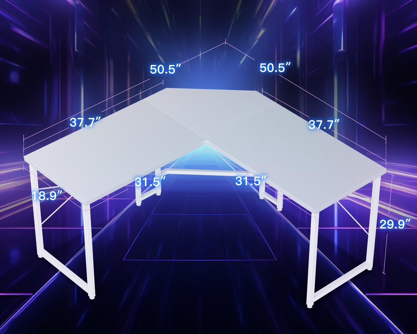 Carbon Fiber Surface, White L Shaped Gaming Desk