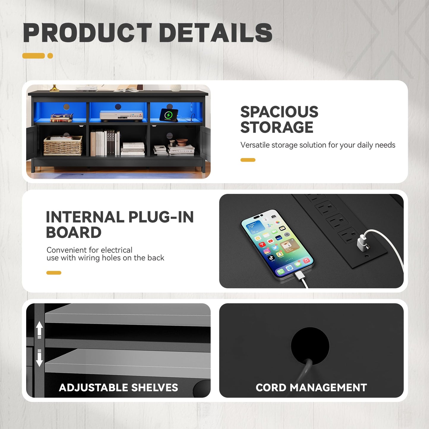 Black - 65 Inch TV Stand for 65 Inch