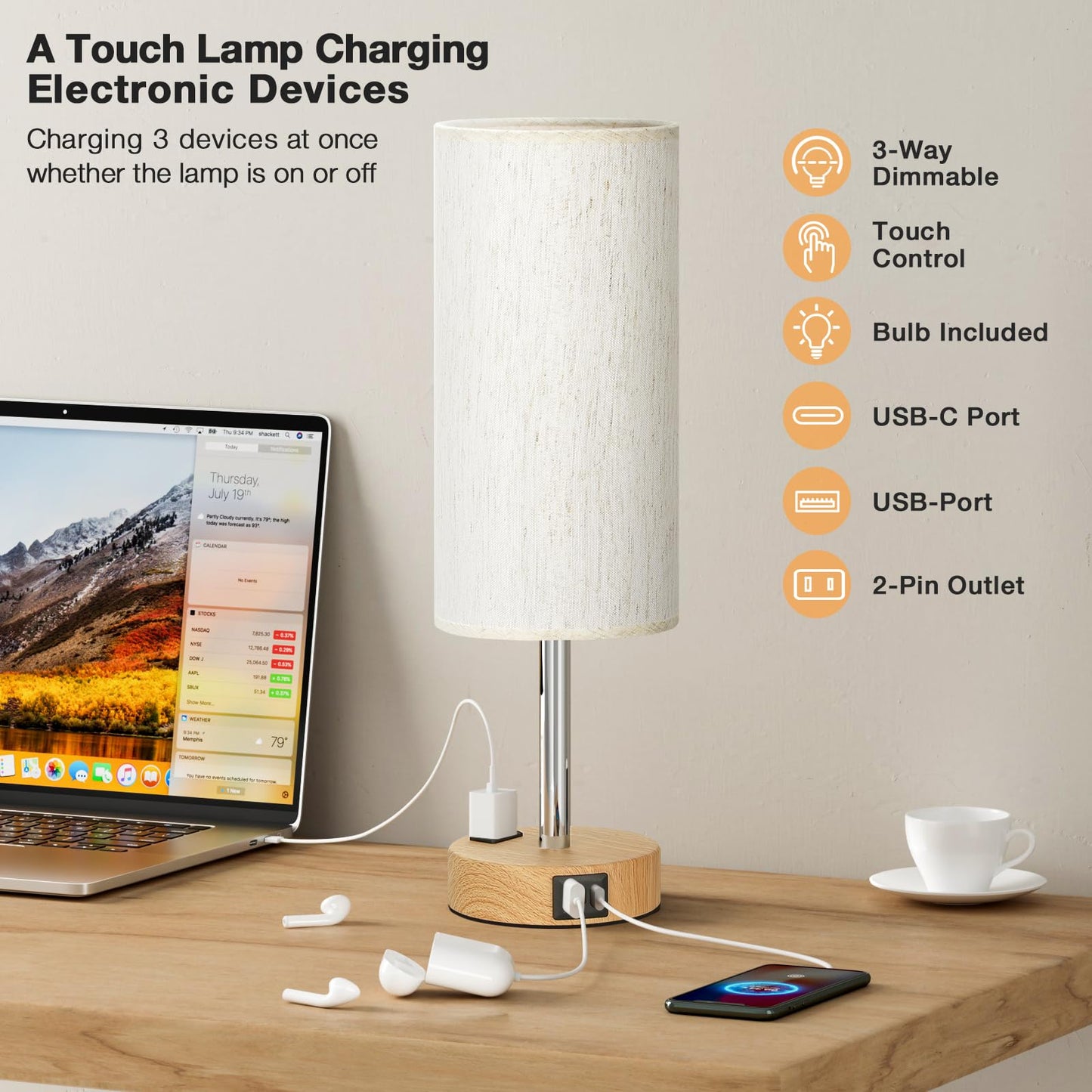Touch Control Bedside Lamp
