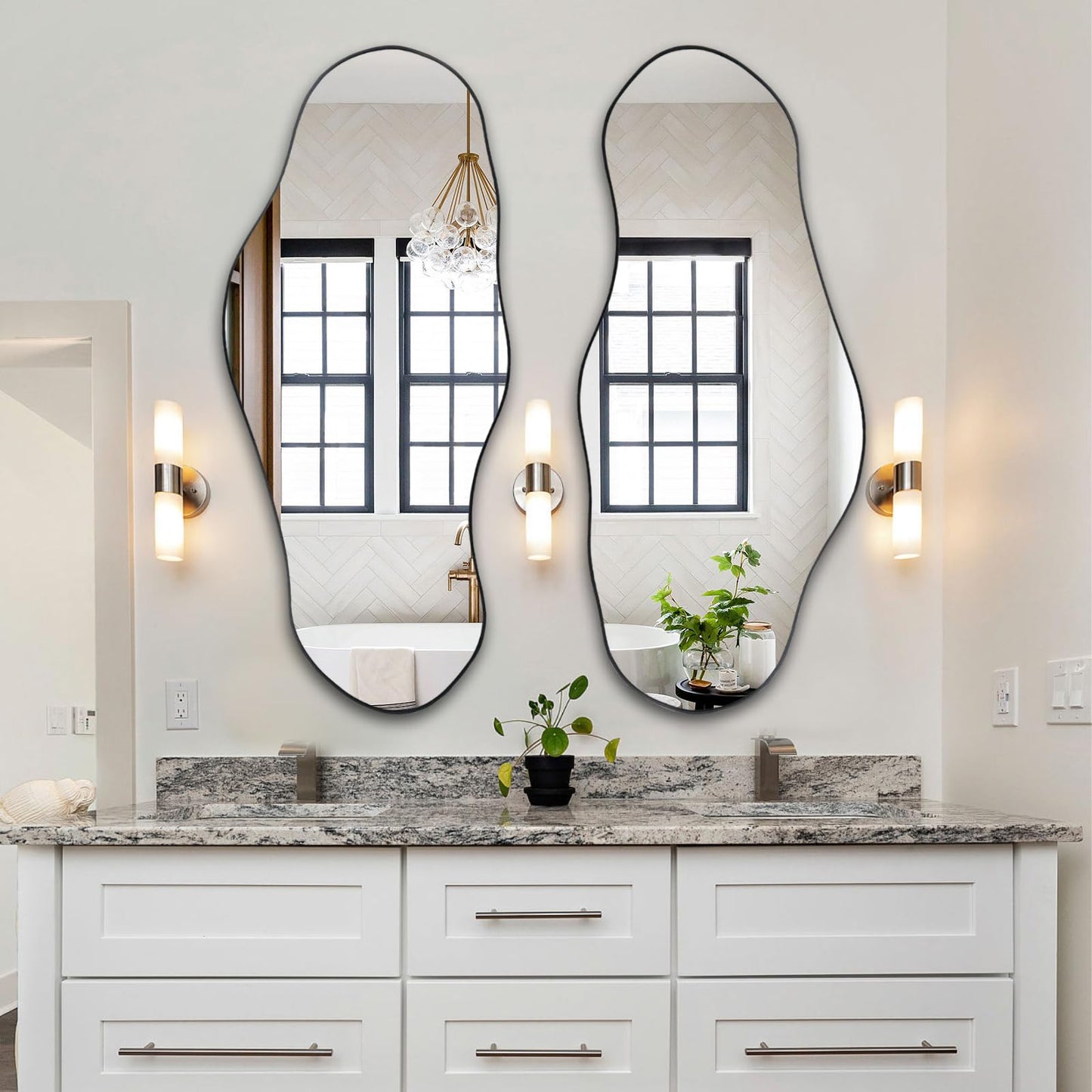 47.2"x21.4" Asymmetrical Oblong Mirror, Cloud Shaped Mirror