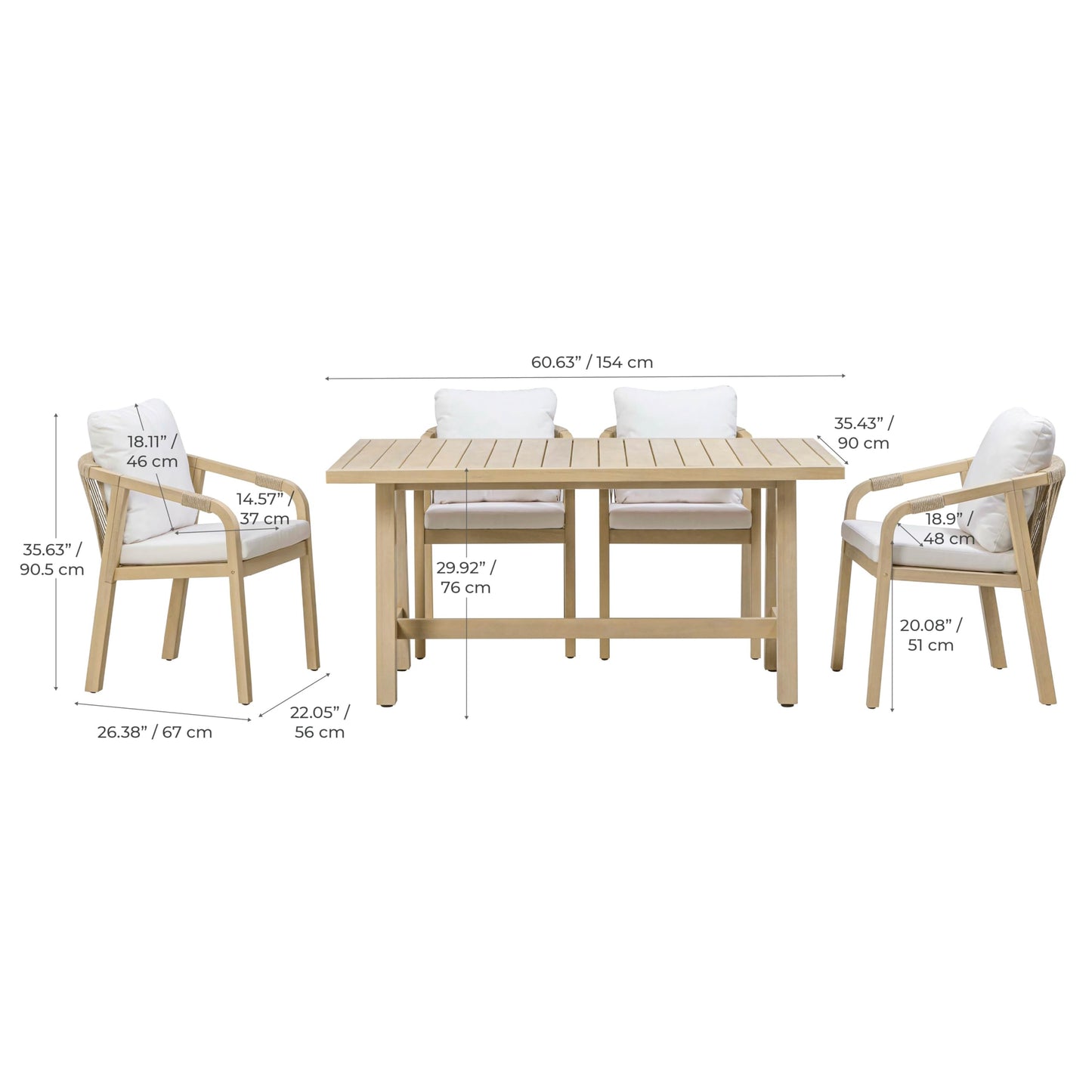 Solid Eucalyptus Wood 5-Piece Outdoor Dining Set