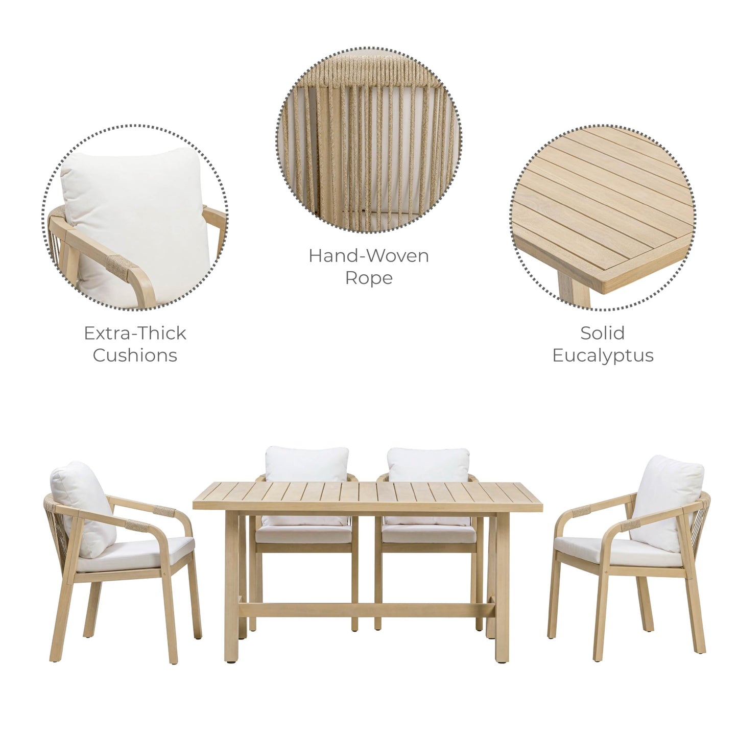 Solid Eucalyptus Wood 5-Piece Outdoor Dining Set