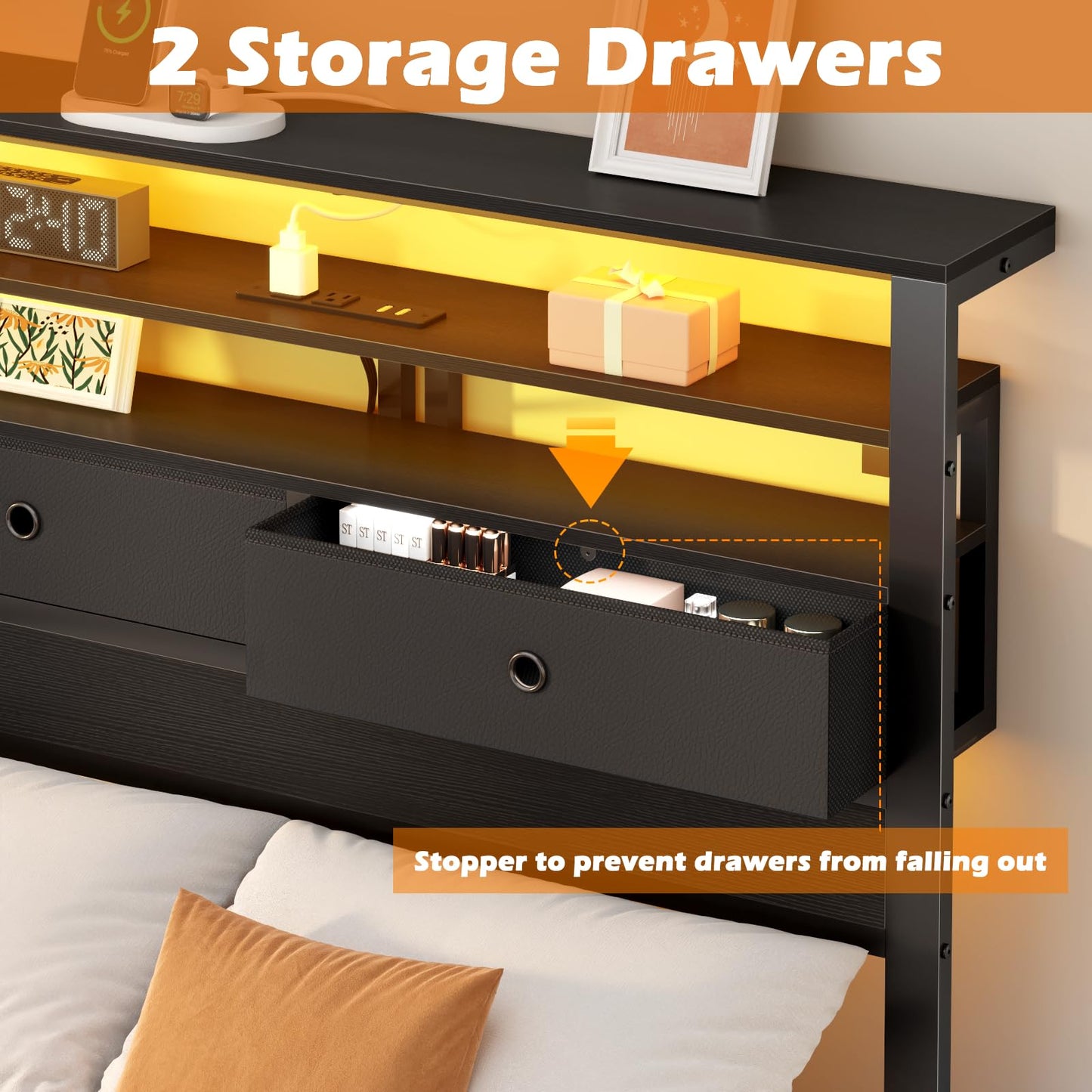 Bed Frames with Charging Station and LED Lights