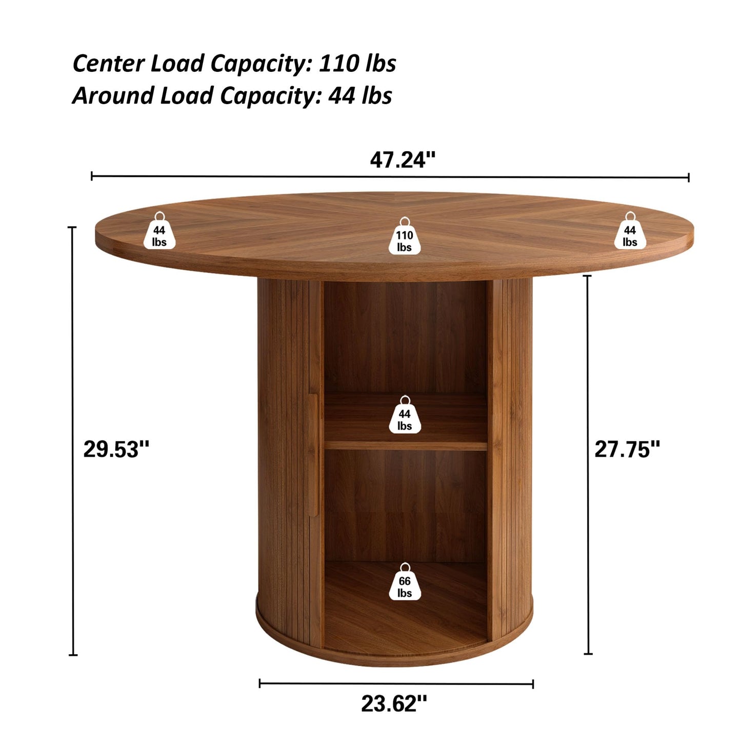 Walnut+hidden Storage - 47 inch Round Dining Table