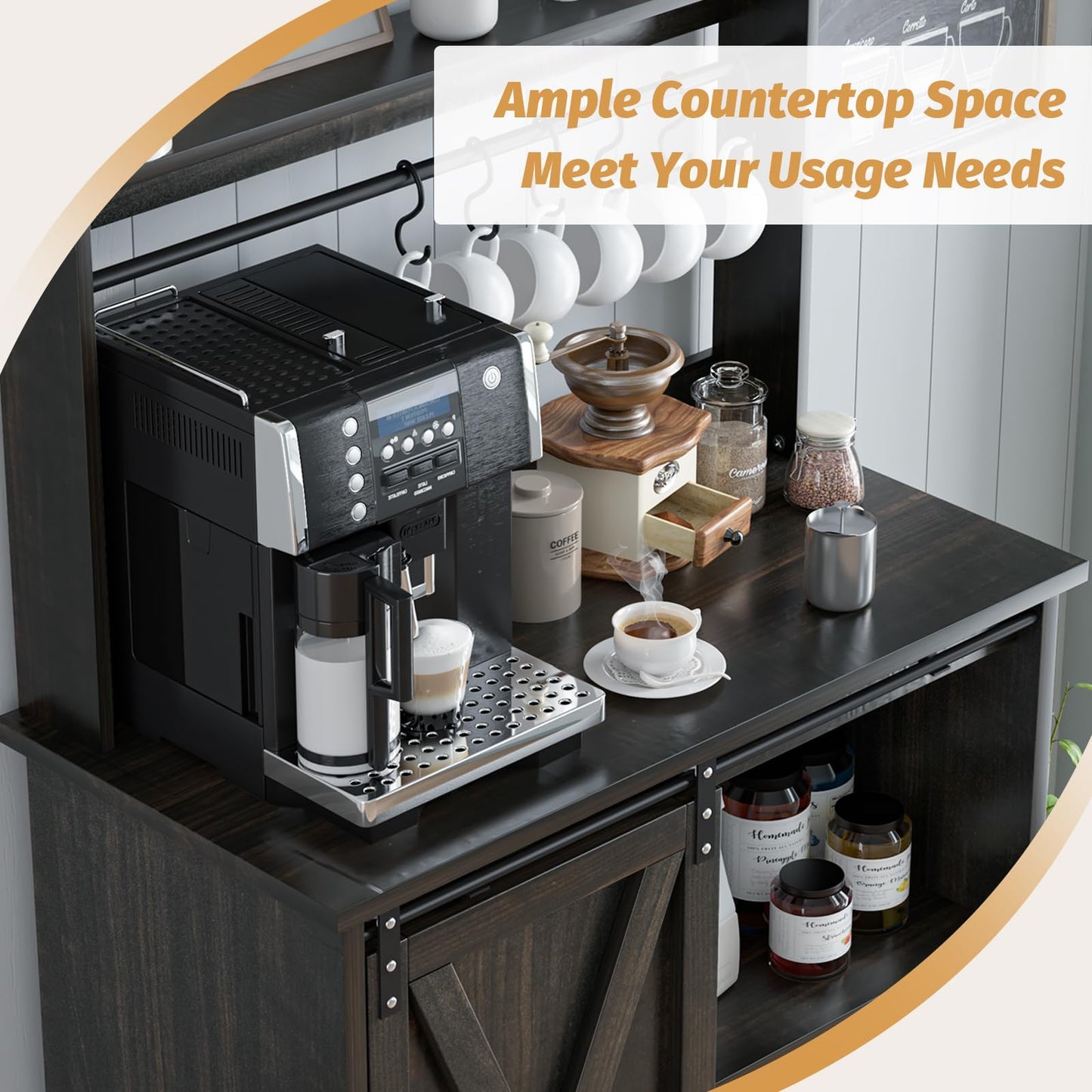 50 Inch Coffee Bar Hutch with Sliding Barn Door